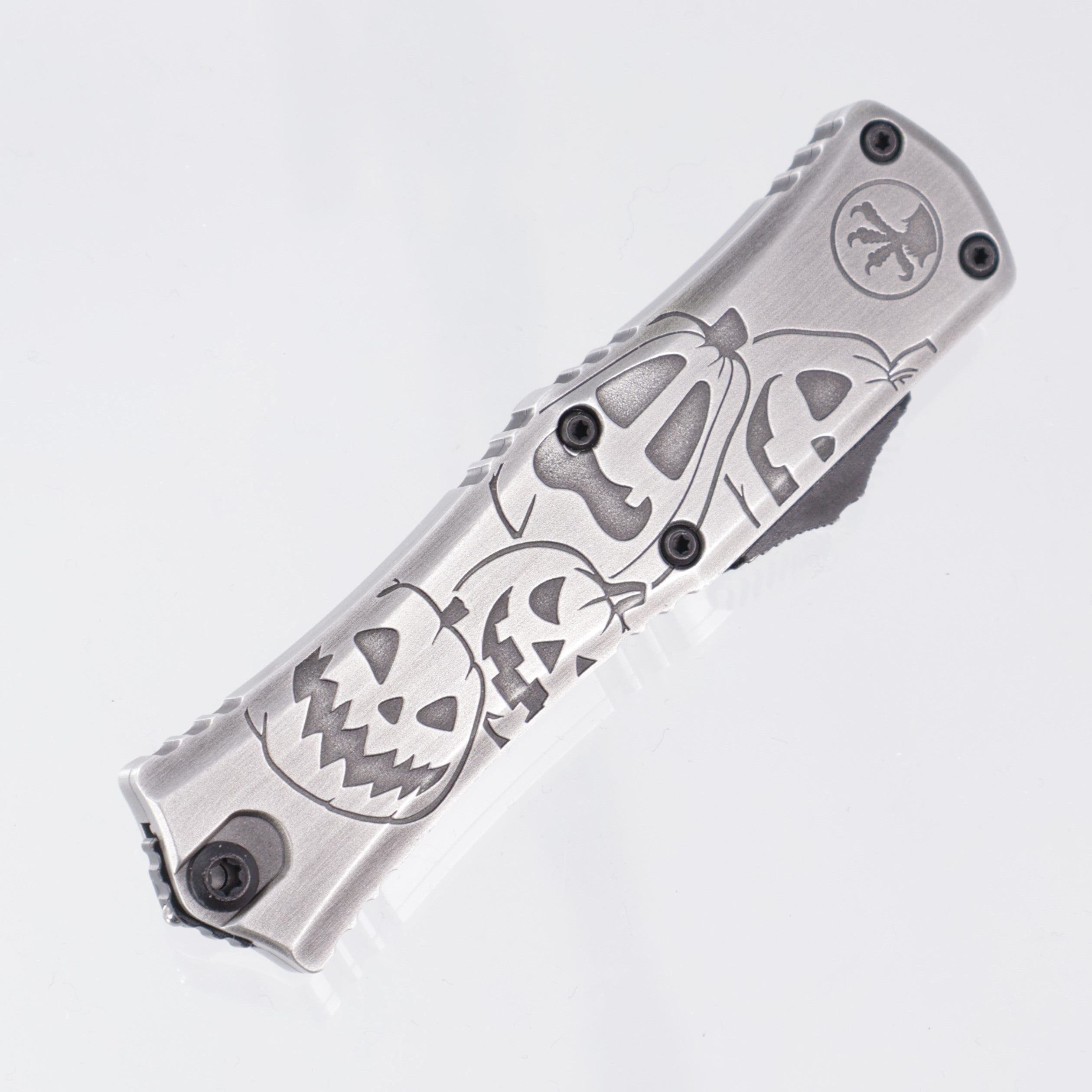 Microtech Hera 2 Mini - Halloween Jack-o'-Lantern Brushed Metal - Apocalyptic Double Edge M390MK - Signature Series - Hera II Mini 1702M-1 BMHWJLS