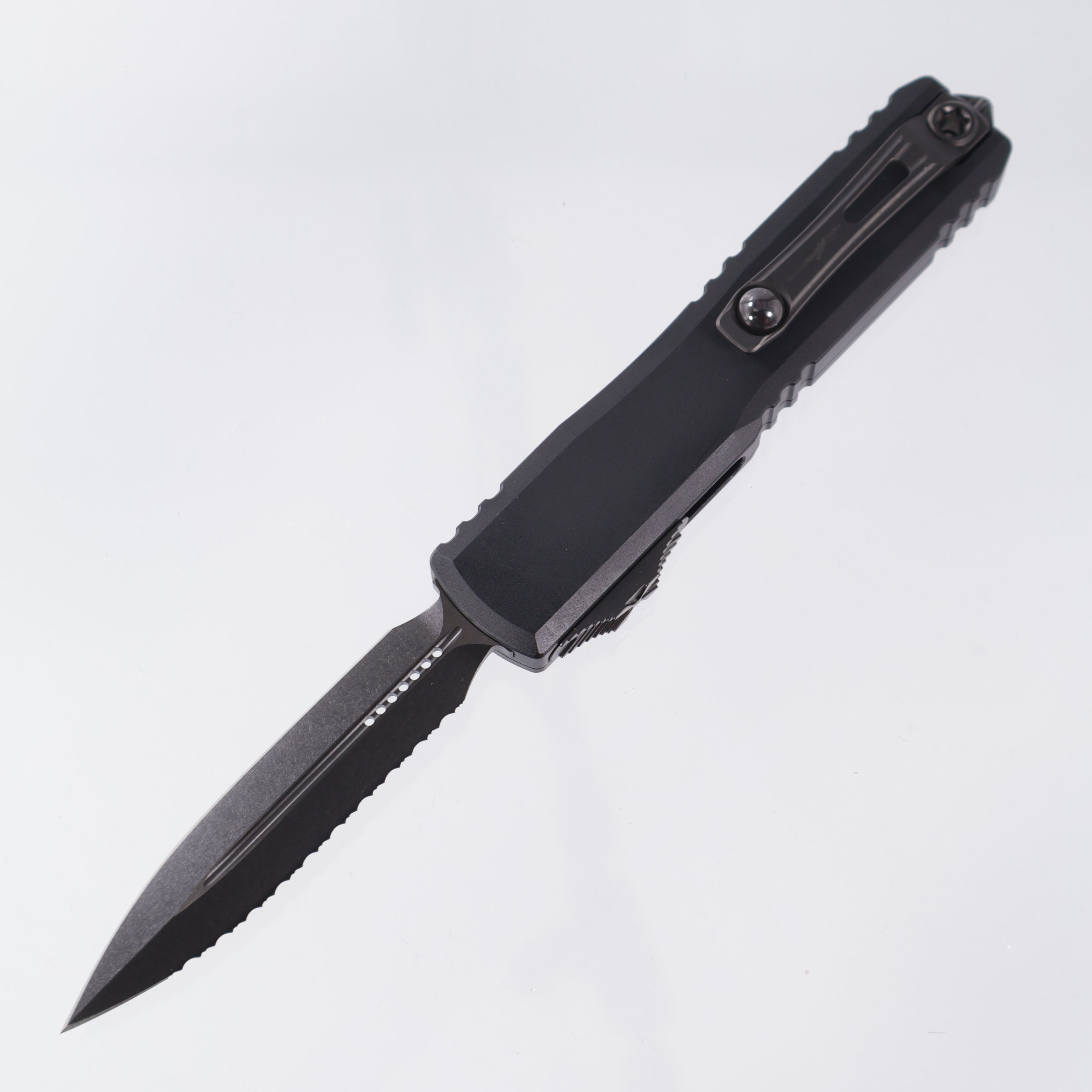Microtech Ultratech ZBP - Shadow Signature Series - Black w/ DLC Hardware - DLC Double Edge Full Serrate M390MK - 1122-3 DLCTSH