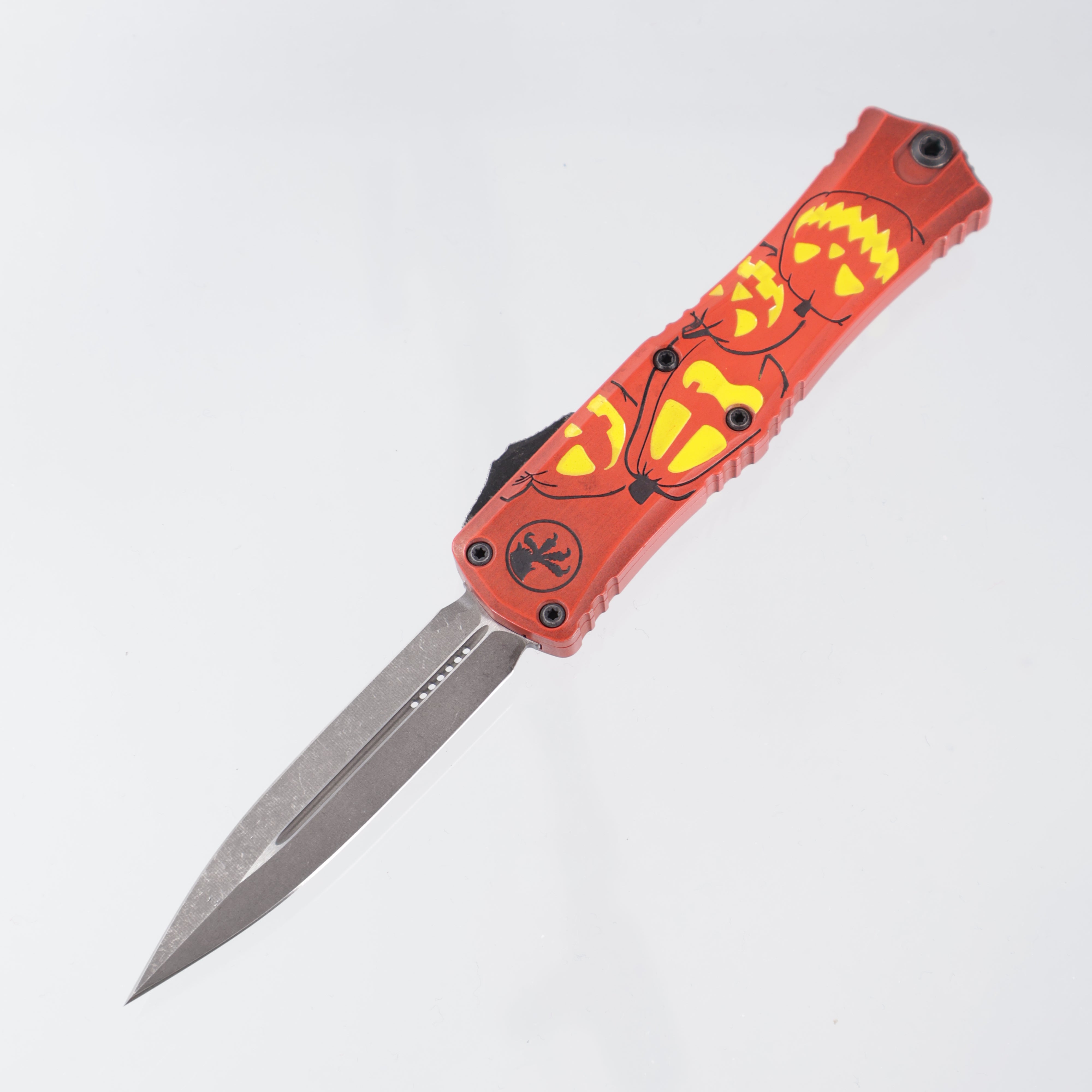 Microtech Hera 2 Mini - Halloween Jack-o'-Lantern Cerakote - Apocalyptic Double Edge M390MK - Signature Series - Hera II Mini 1702M-1 HWJLS