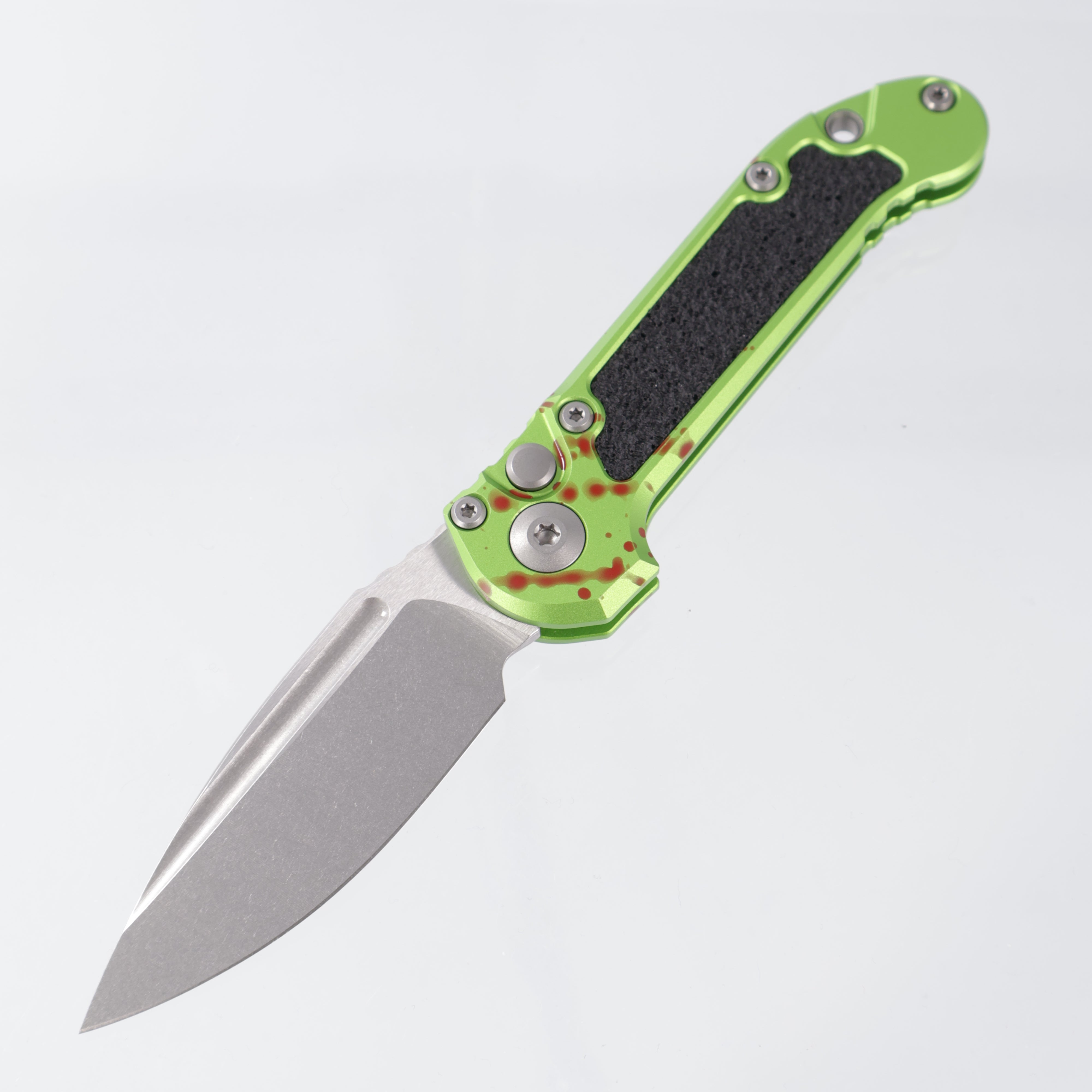 Microtech LUDT Gen 3 Single Edge Zombie-Tech - Green Aluminum w/ Blood Splatter - Stonewash M390MK - 1135-10 Z