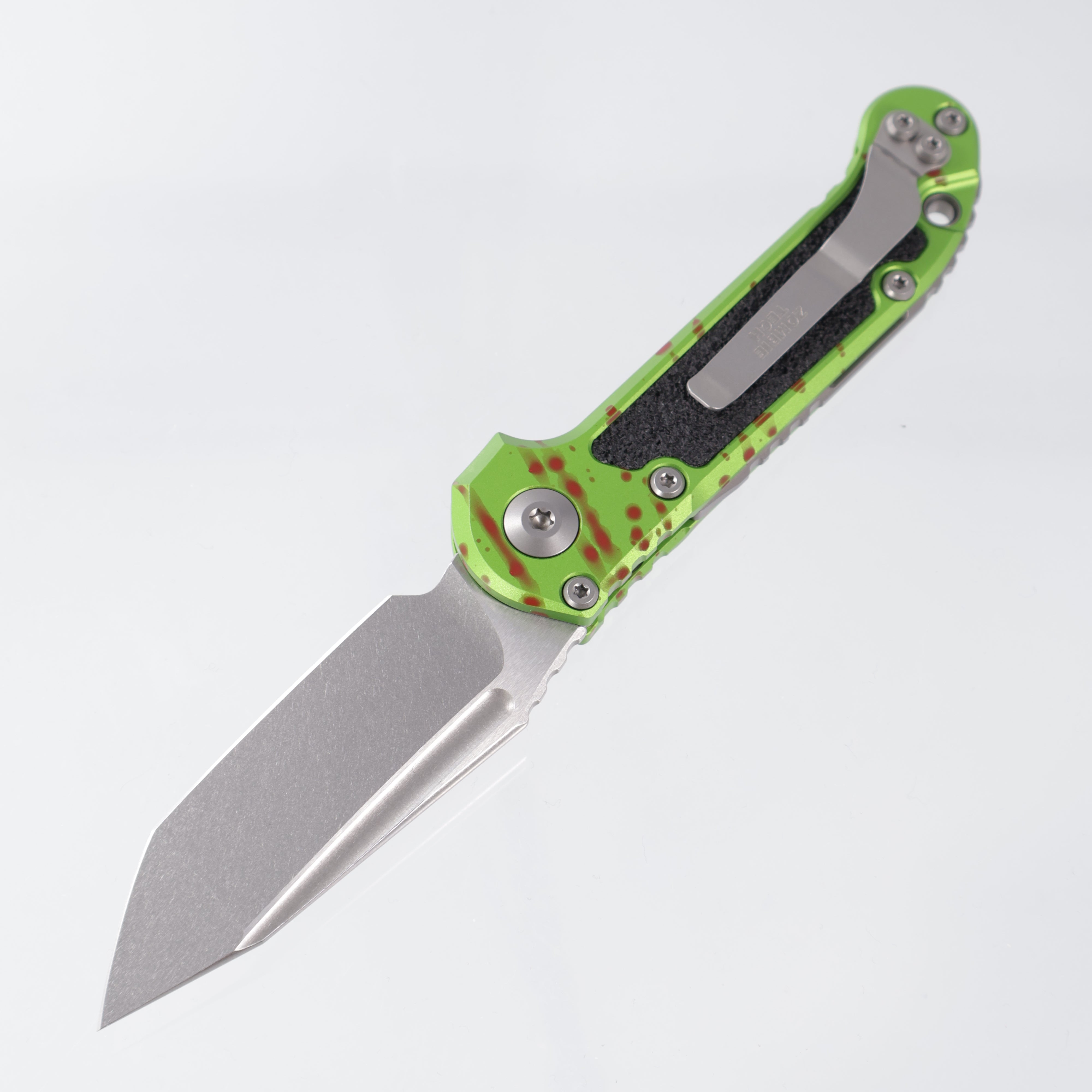 Microtech LUDT Gen 3 Tanto Zombie-Tech - Green Aluminum w/ Blood Splatter - Stonewash M390MK - 1135-10 Z