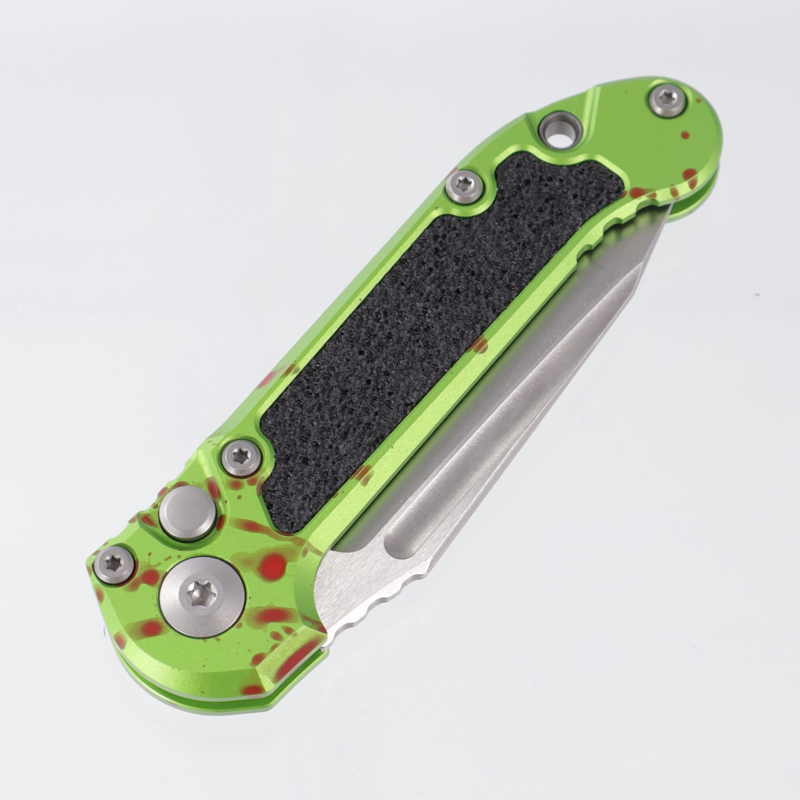 Microtech LUDT Gen 3 Tanto Zombie-Tech - Green Aluminum w/ Blood Splatter - Stonewash M390MK - 1135-10 Z