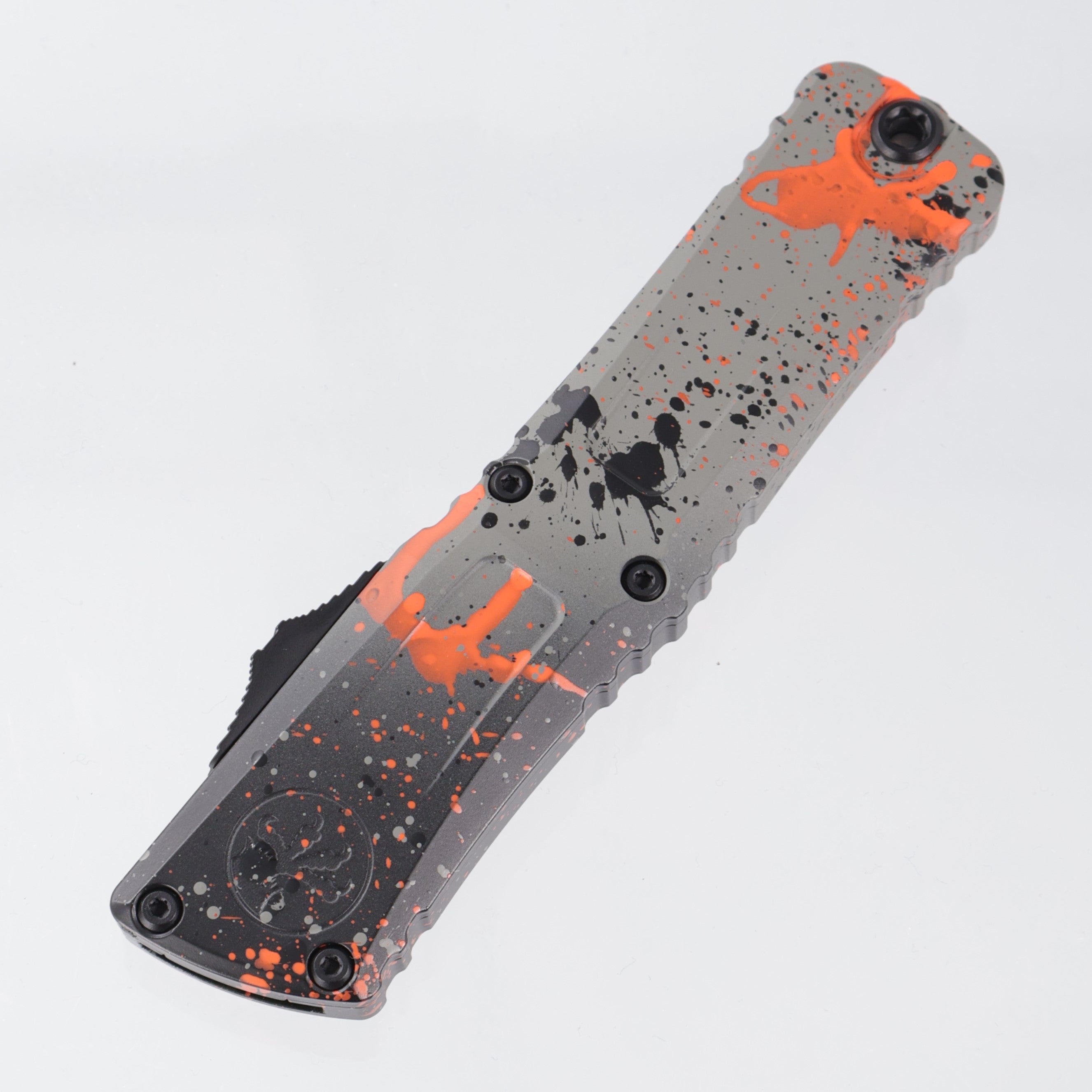 Microtech Combat Troodon Gen III Double Edge Signature Series - Bull Shark Gray/Black Aluminum w/ Orange Splatter - M390MK Cerakote Blade - 1142-1 BGBK ORSPLS