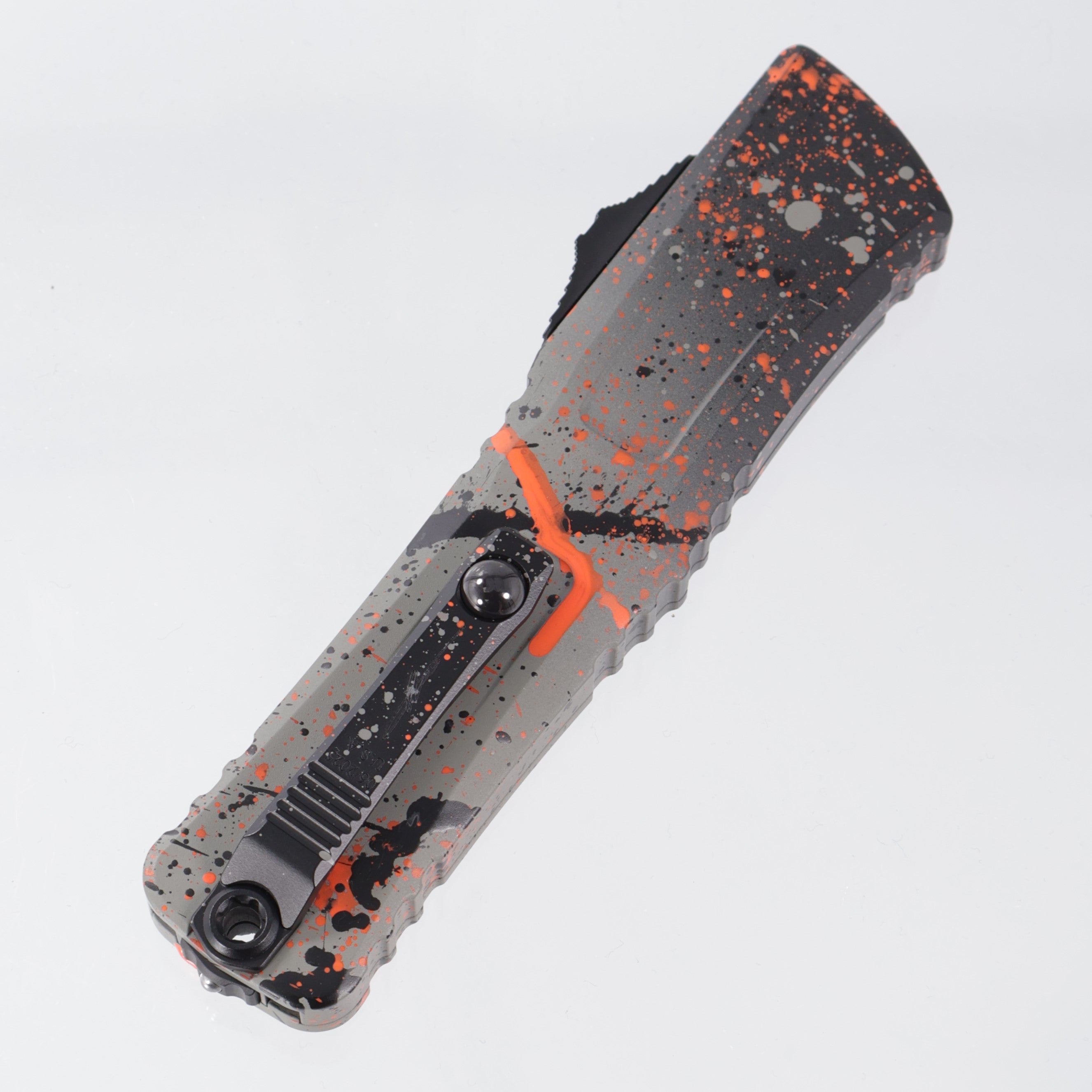 Microtech Combat Troodon Gen III Double Edge Signature Series - Bull Shark Gray/Black Aluminum w/ Orange Splatter - M390MK Cerakote Blade - 1142-1 BGBK ORSPLS