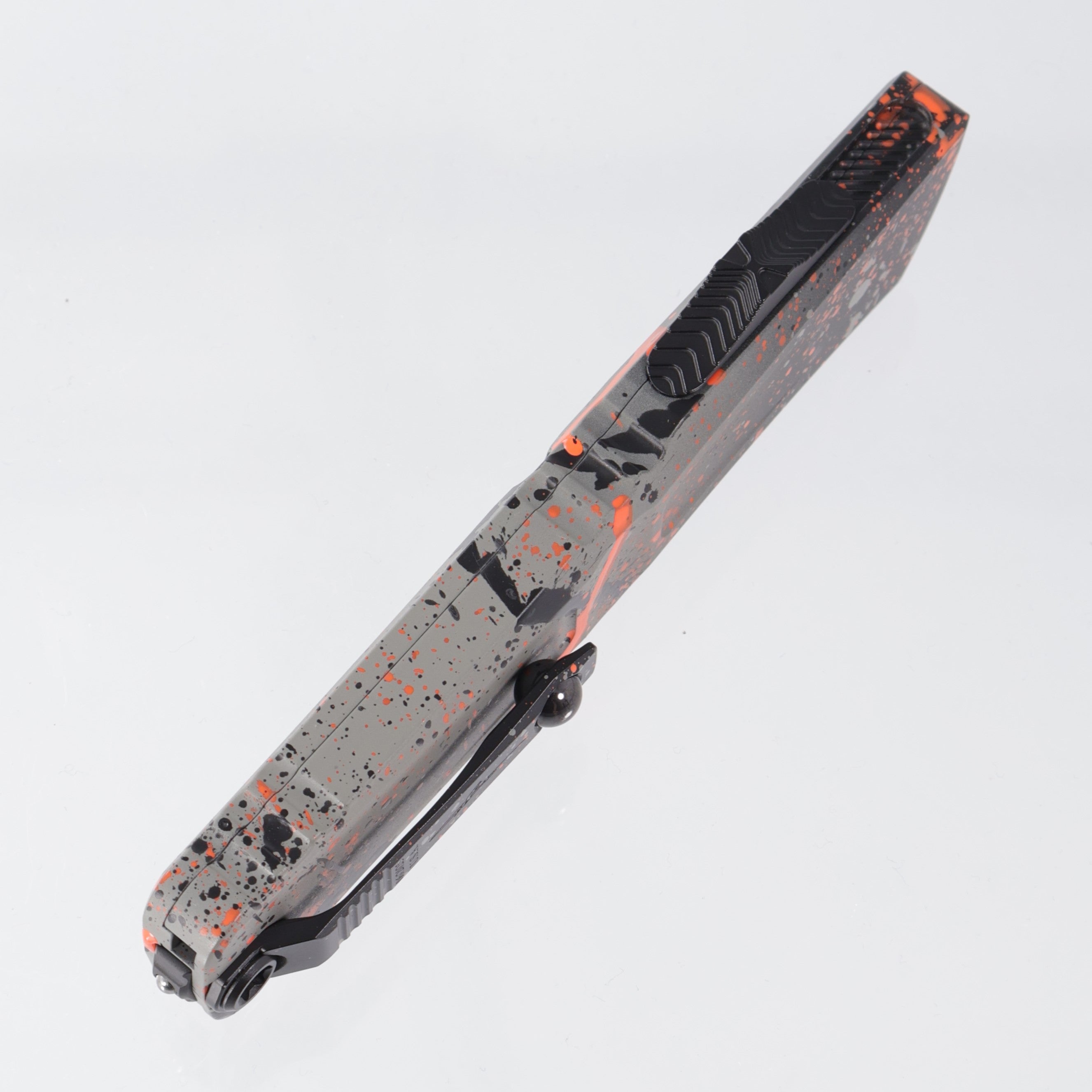 Microtech Combat Troodon Gen III Double Edge Signature Series - Bull Shark Gray/Black Aluminum w/ Orange Splatter - M390MK Cerakote Blade - 1142-1 BGBK ORSPLS