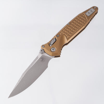 Microtech Socom Elite Ram-Lok Single Edge - Tan Frag Aluminum - Apocalyptic M390MK - 160RL-10 APFRTA