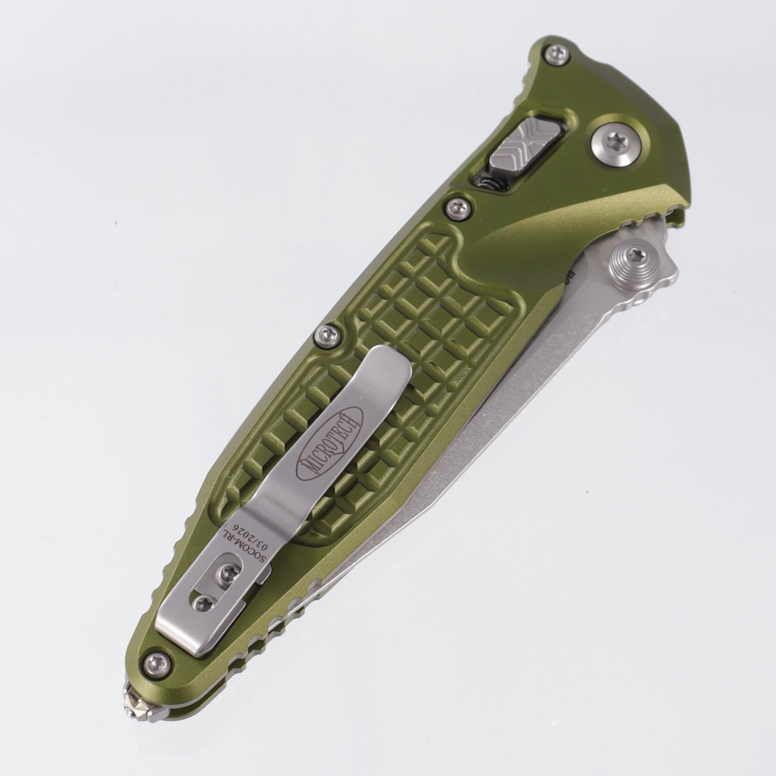 Microtech Socom Elite Ram-Lok Single Edge - OD Green Frag Aluminum - Stonewash M390MK - 160RL-10 FROD