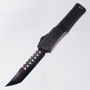 Microtech Combat Troodon Gen III Marfione Select Hellhound - Hefted Aluminum Chassis w/ Blue Titanium Glassbreak & DLC Hardware - Blued Baker Forge Coppermai Damascus - 1219-16MS2-
