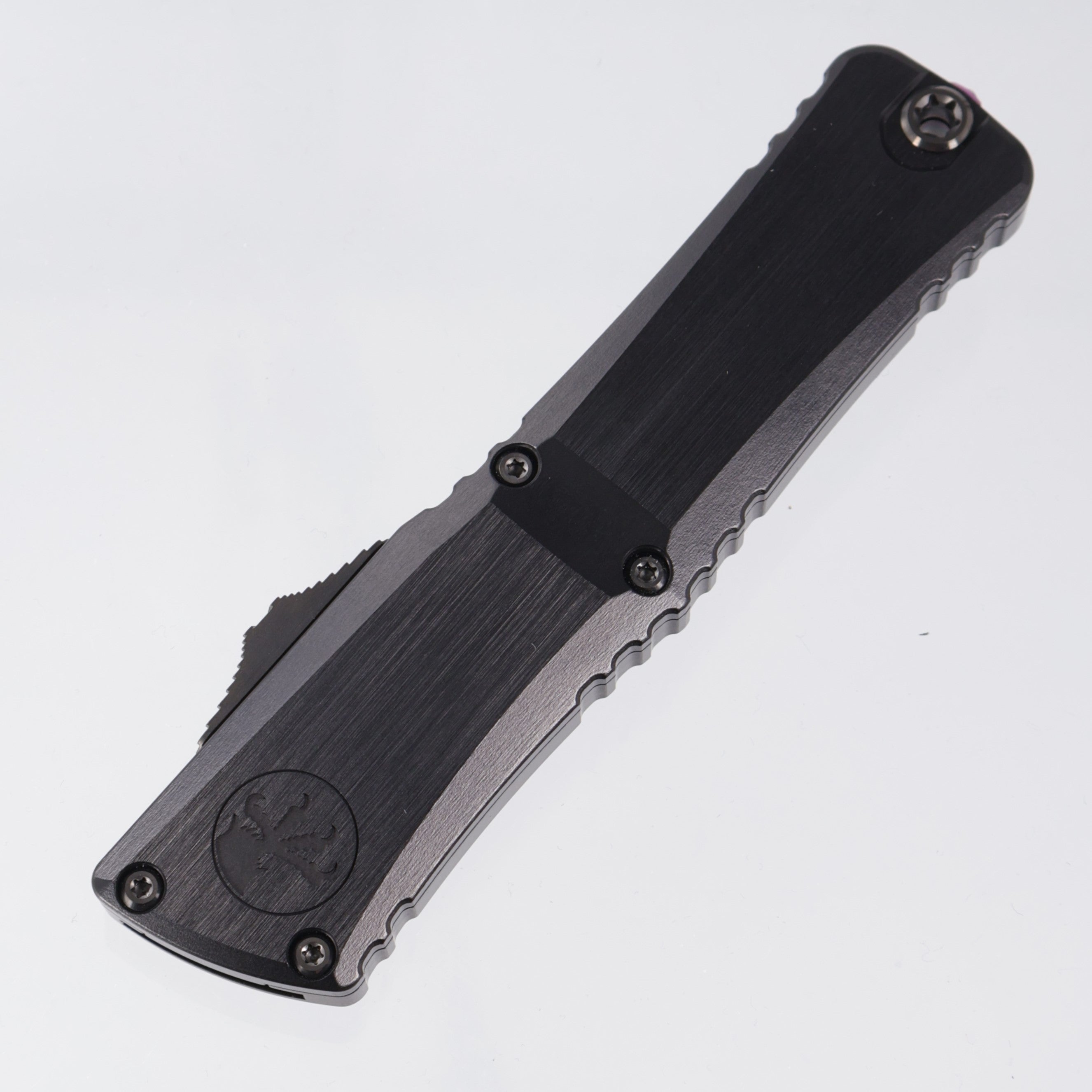 Microtech Combat Troodon Gen III Marfione Select Hellhound - Hefted Aluminum Chassis w/ Purple Titanium Glassbreak & DLC Hardware - Purple Baker Forge Coppermai Damascus - 1219-16MS3