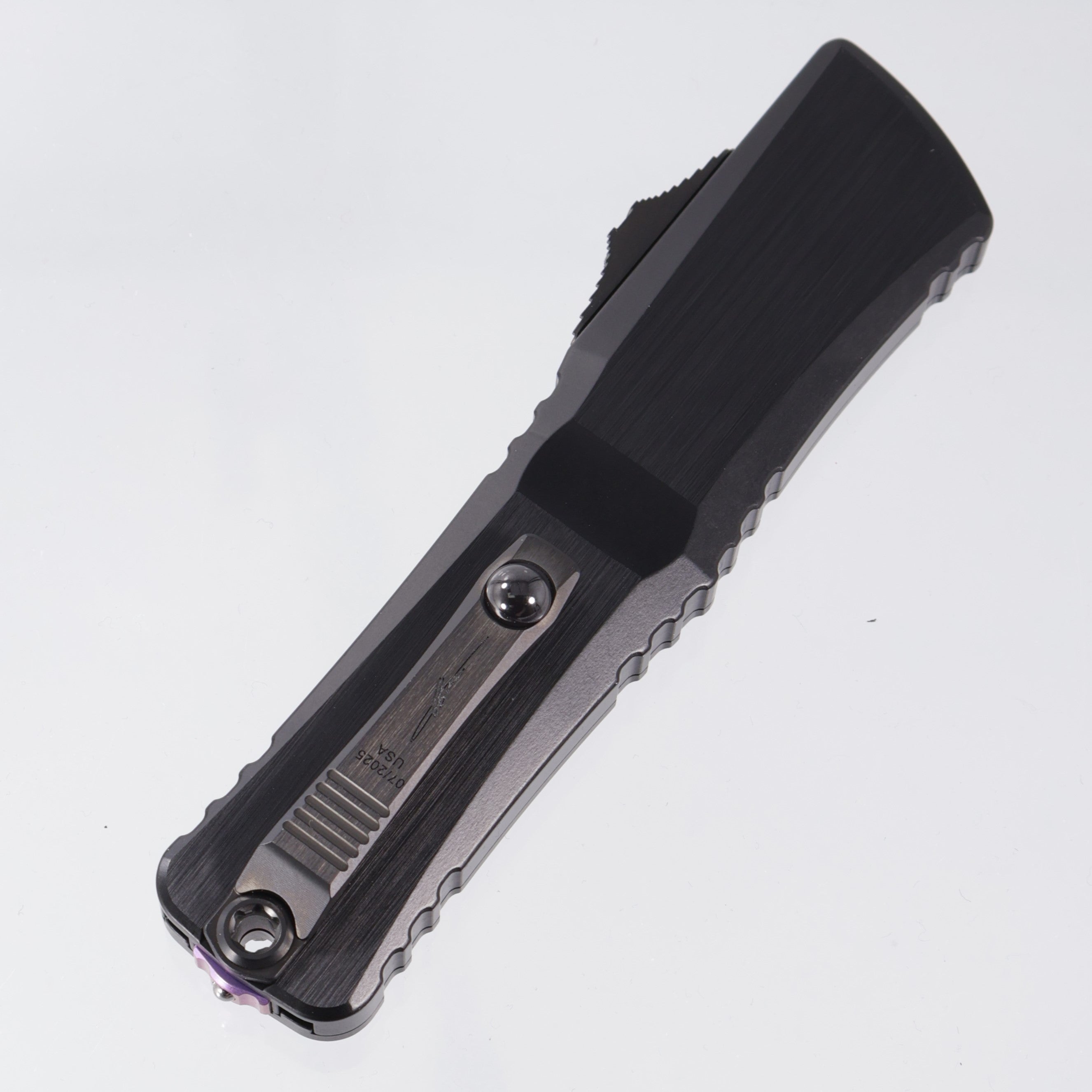 Microtech Combat Troodon Gen III Marfione Select Hellhound - Hefted Aluminum Chassis w/ Purple Titanium Glassbreak & DLC Hardware - Purple Baker Forge Coppermai Damascus - 1219-16MS3
