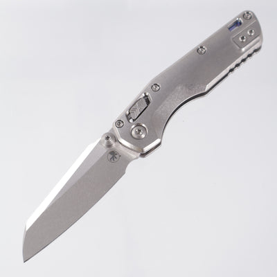 Microtech Marfione Select MSI Mini - Stonewash Slab Side Titanium w/ Blue Titanium Accent & Double Vapor Blast Stainless Hardware - Stonewash M390MK - 210M-10MS3