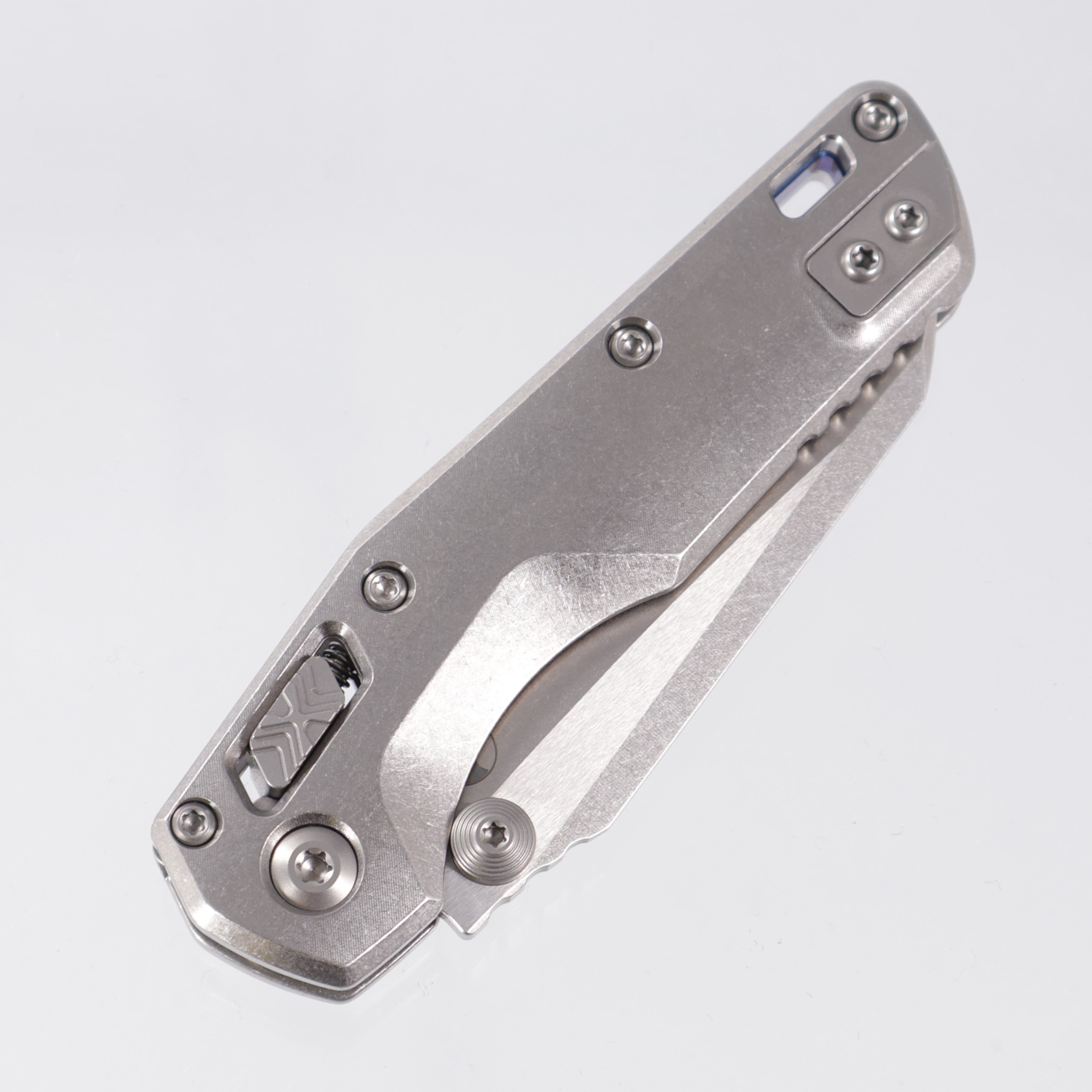 Microtech Marfione Select MSI Mini - Stonewash Slab Side Titanium w/ Blue Titanium Accent & Double Vapor Blast Stainless Hardware - Stonewash M390MK - 210M-10MS3