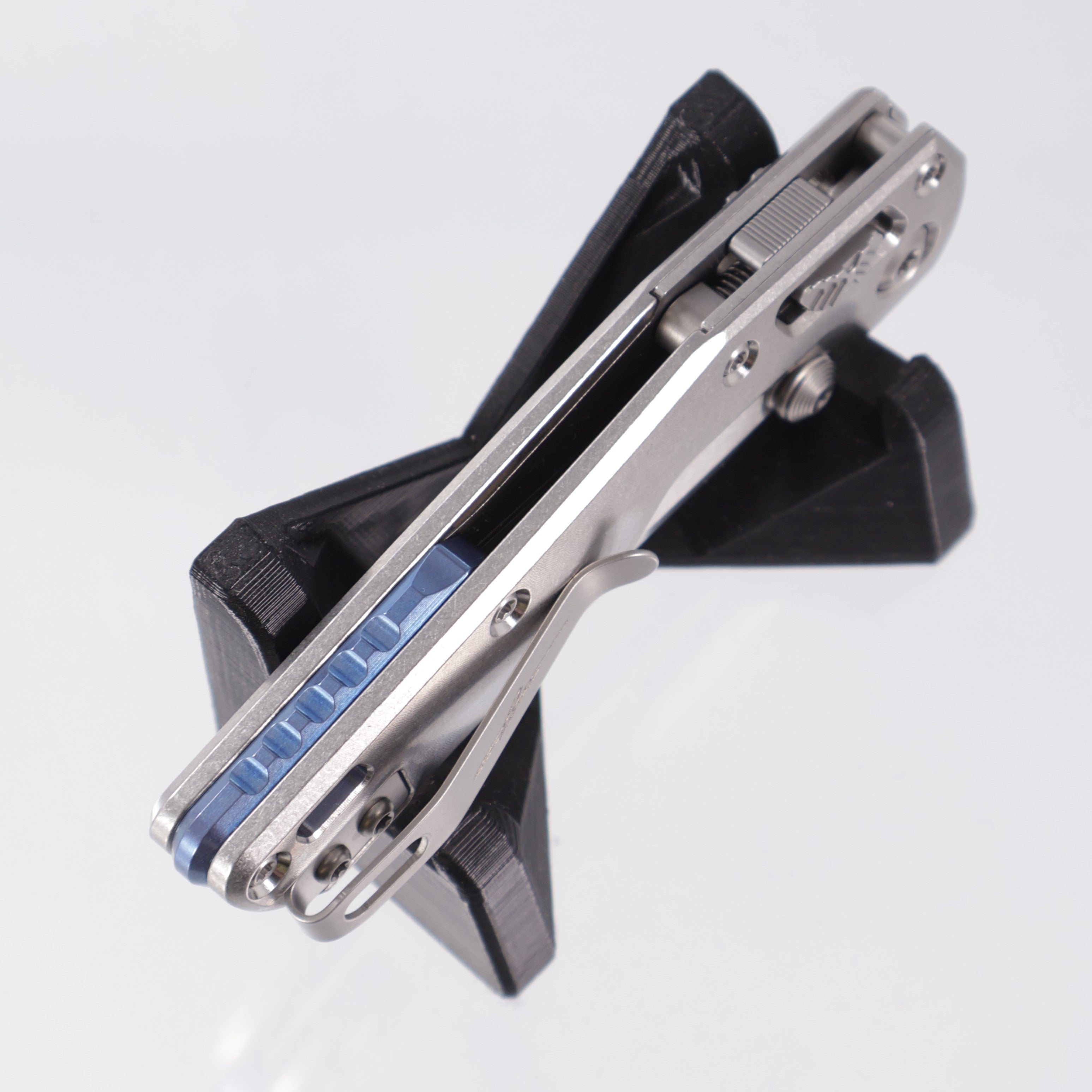 Microtech Marfione Select MSI Mini - Stonewash Slab Side Titanium w/ Blue Titanium Accent & Double Vapor Blast Stainless Hardware - Stonewash M390MK - 210M-10MS3