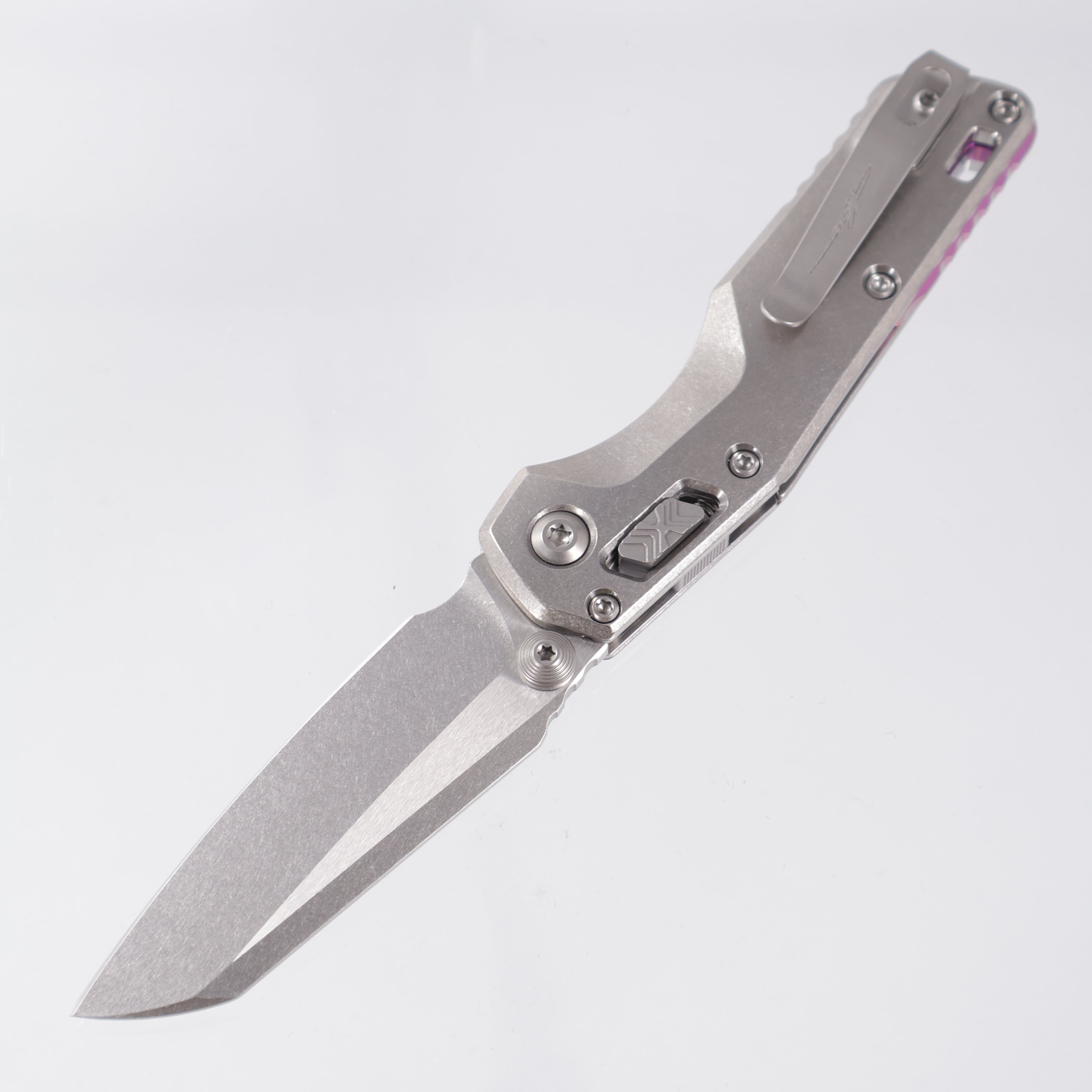 Microtech Marfione Select MSI Mini - Stonewash Slab Side Titanium w/ Purple Titanium Accent & Double Vapor Blast Stainless Hardware - Stonewash M390MK - 210M-10MS4