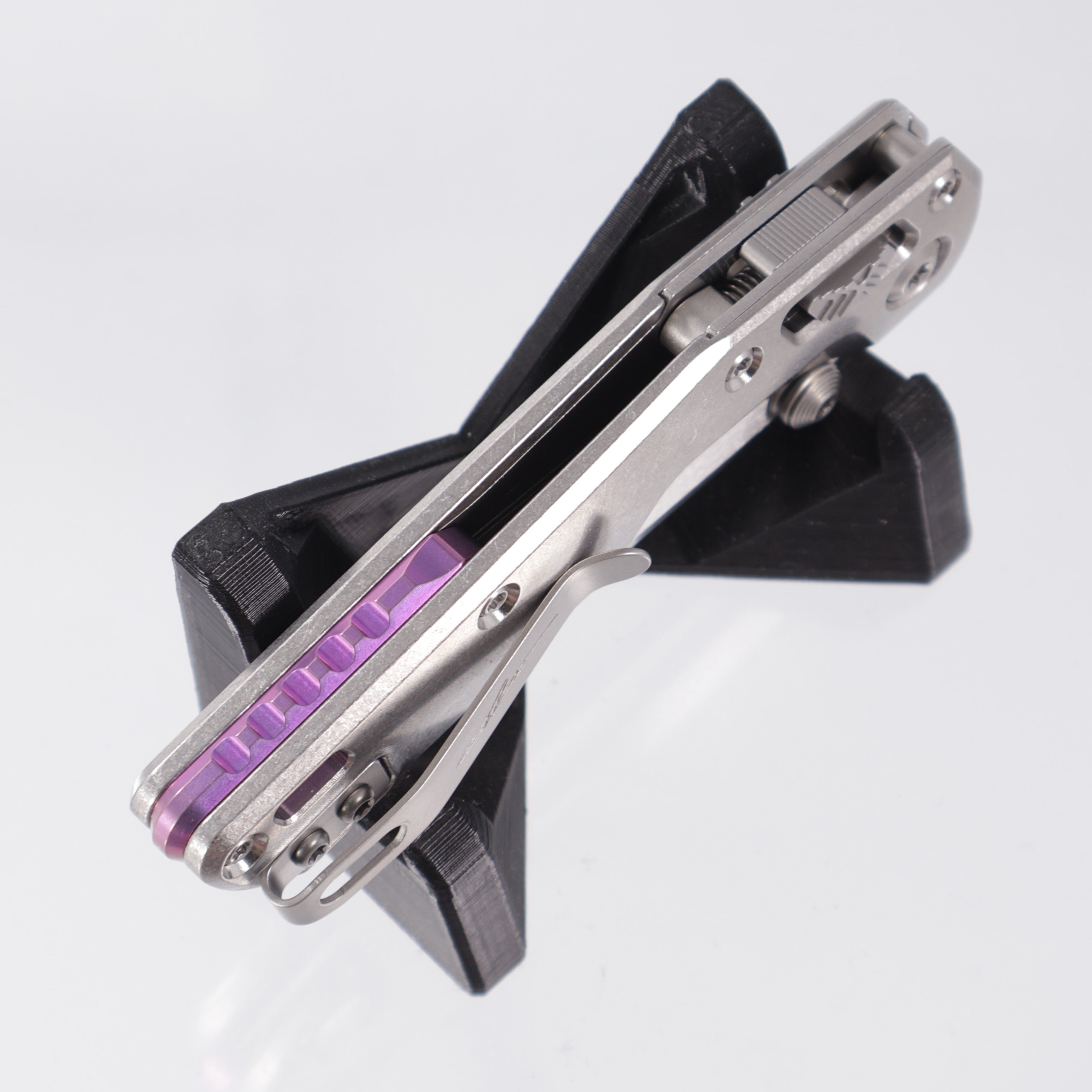 Microtech Marfione Select MSI Mini - Stonewash Slab Side Titanium w/ Purple Titanium Accent & Double Vapor Blast Stainless Hardware - Stonewash M390MK - 210M-10MS4