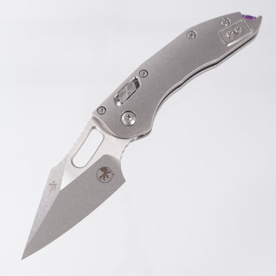 Microtech Marfione Select Stitch Ram-Lok - Stonewash Slab Side Titanium w/ Purple Titanium Accent & Double Vapor Blast Stainless Hardware - Stonewash M390MK - 169RL-10MS3