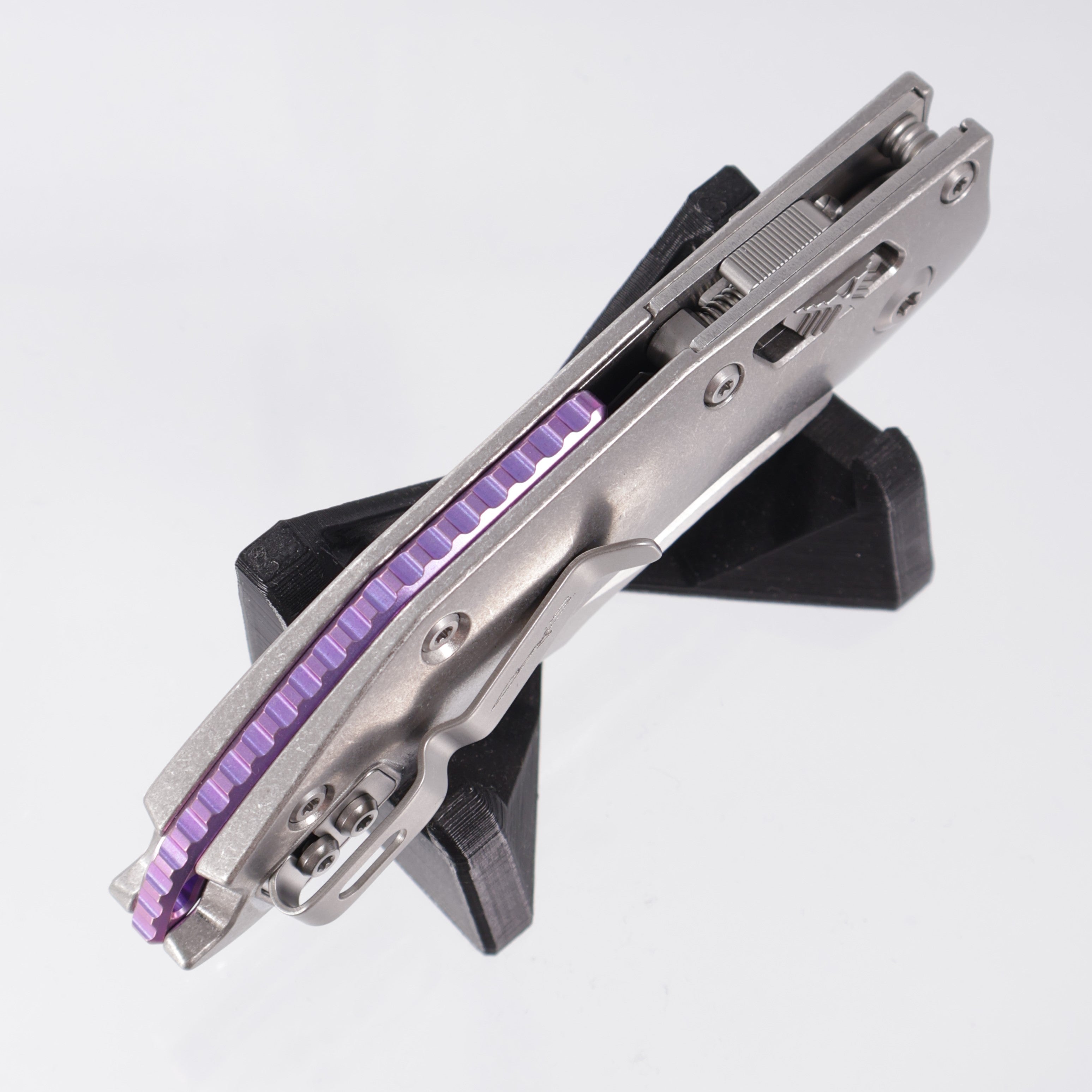 Microtech Marfione Select Stitch Ram-Lok - Stonewash Slab Side Titanium w/ Purple Titanium Accent & Double Vapor Blast Stainless Hardware - Stonewash M390MK - 169RL-10MS3