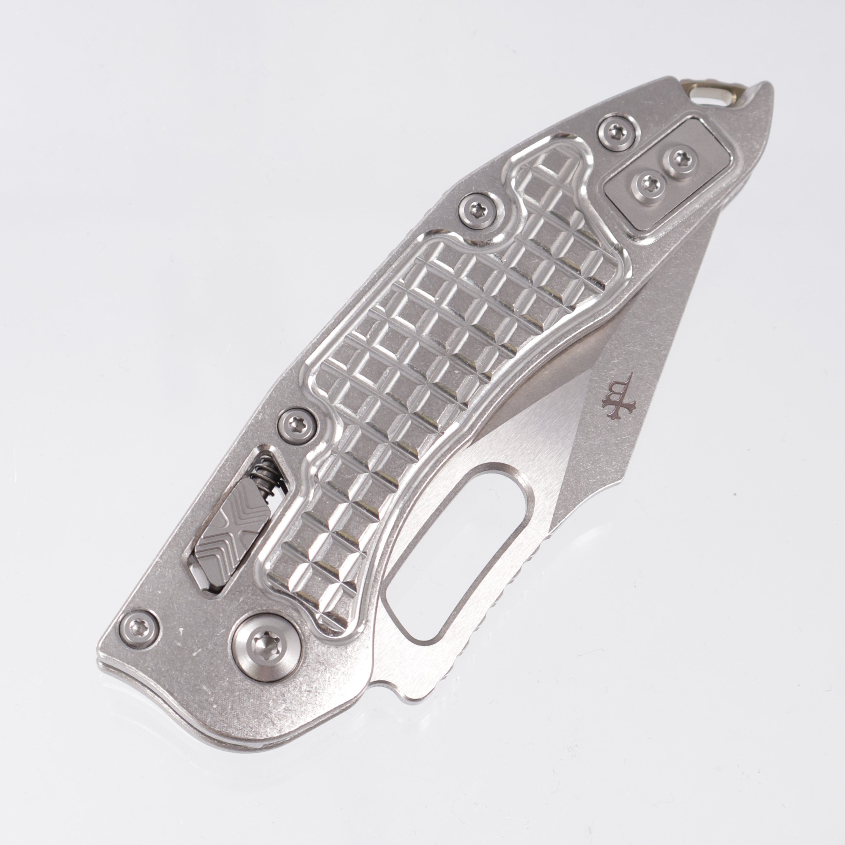 Microtech Marfione Select Stitch Ram-Lok - Stonewash Frag Pattern Titanium w/ Bronze Titanium Accent & Double Vapor Blast Stainless Hardware - Stonewash M390MK - 169RL-10FRMS1