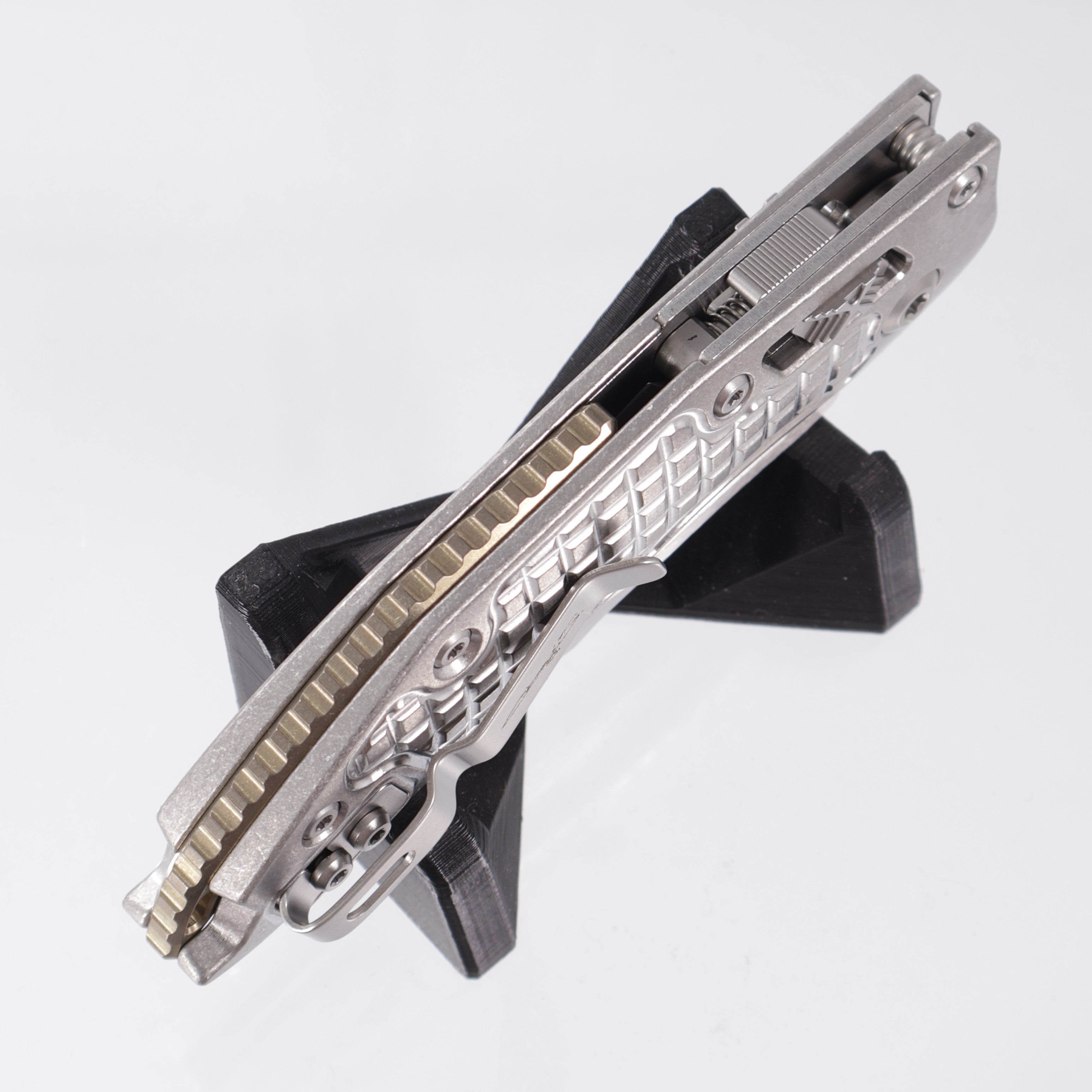 Microtech Marfione Select Stitch Ram-Lok - Stonewash Frag Pattern Titanium w/ Bronze Titanium Accent & Double Vapor Blast Stainless Hardware - Stonewash M390MK - 169RL-10FRMS1