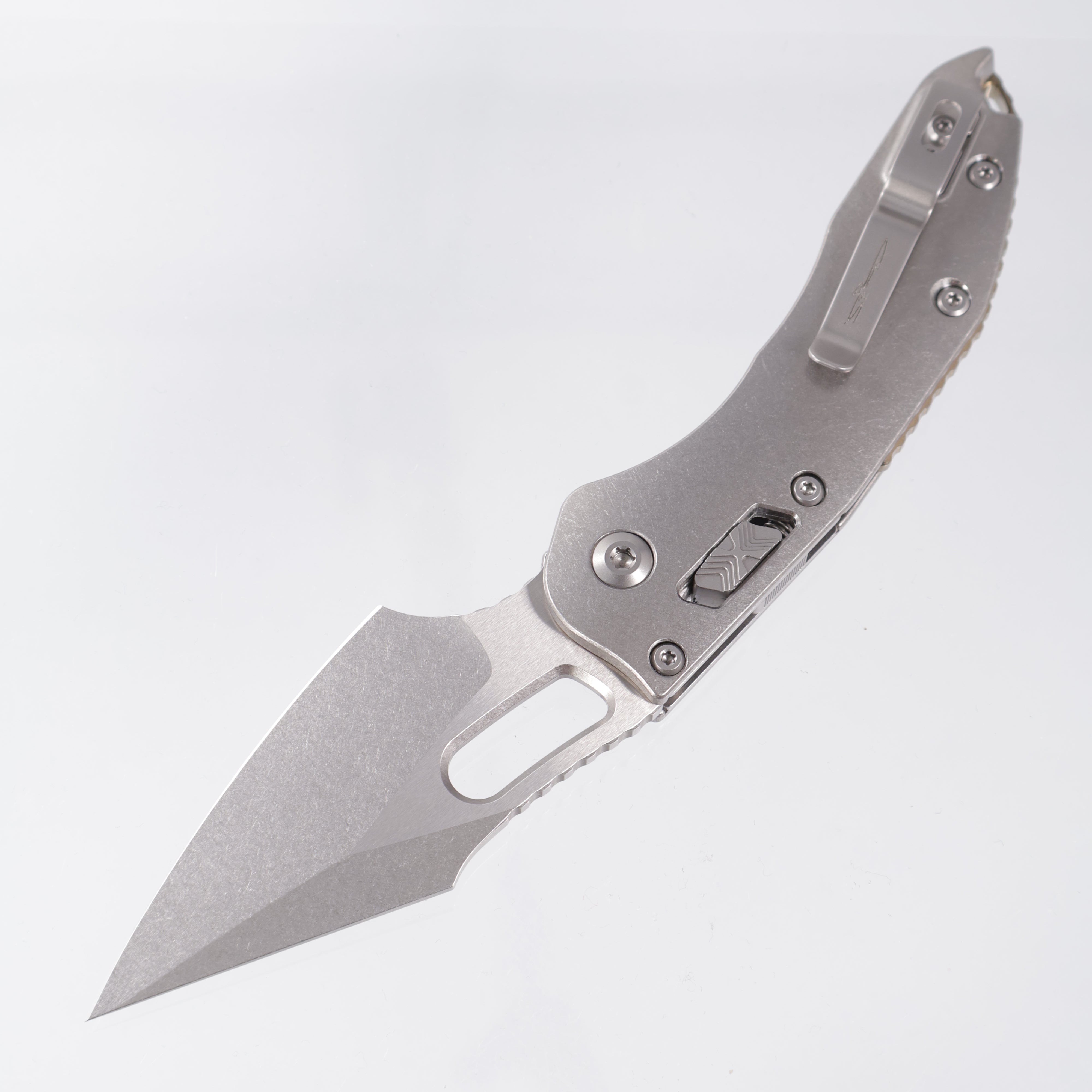 Microtech Marfione Select Stitch Ram-Lok - Stonewash Slab Side Titanium w/ Bronze Titanium Accent & Double Vapor Blast Stainless Hardware - Stonewash M390MK - 169RL-10MS1