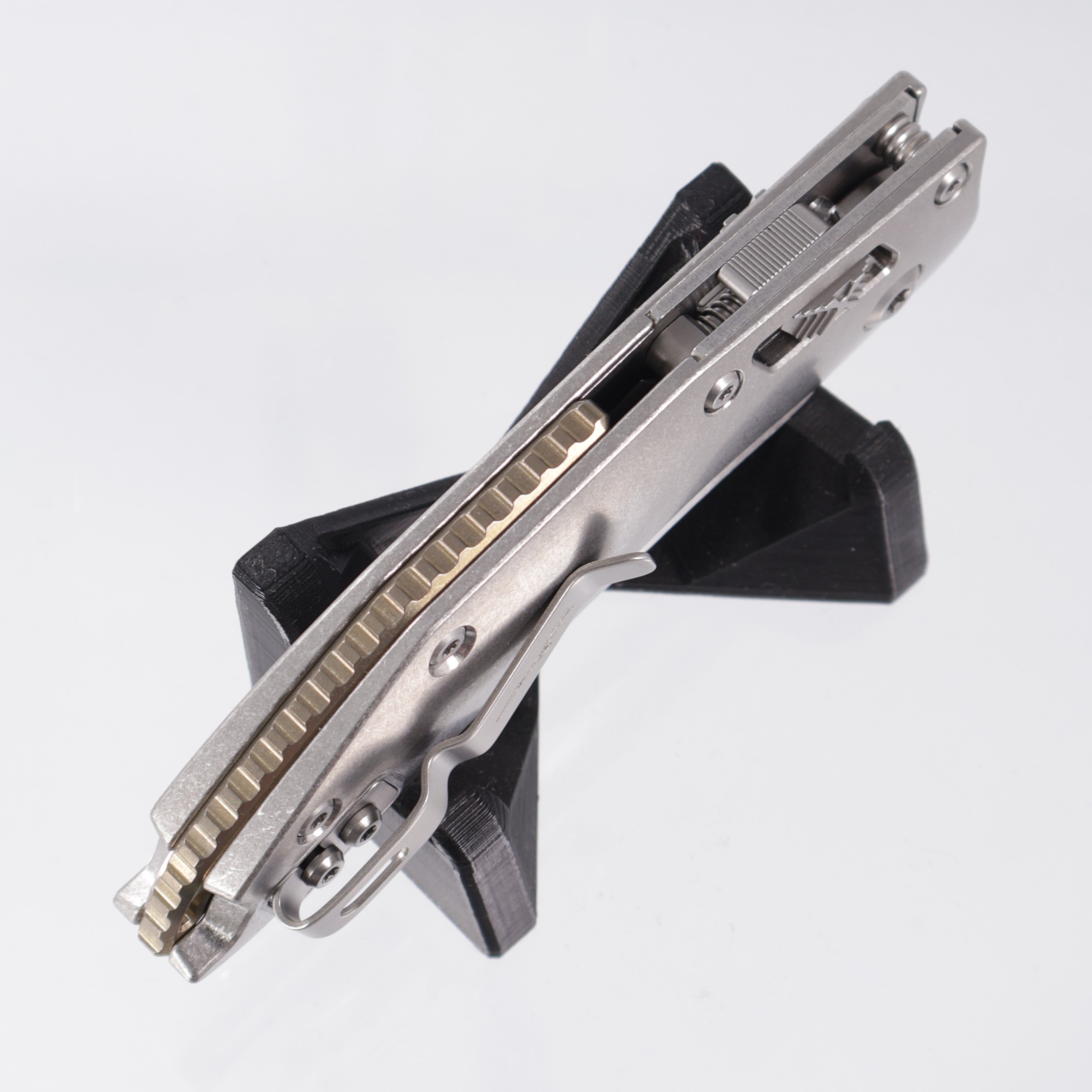 Microtech Marfione Select Stitch Ram-Lok - Stonewash Slab Side Titanium w/ Bronze Titanium Accent & Double Vapor Blast Stainless Hardware - Stonewash M390MK - 169RL-10MS1