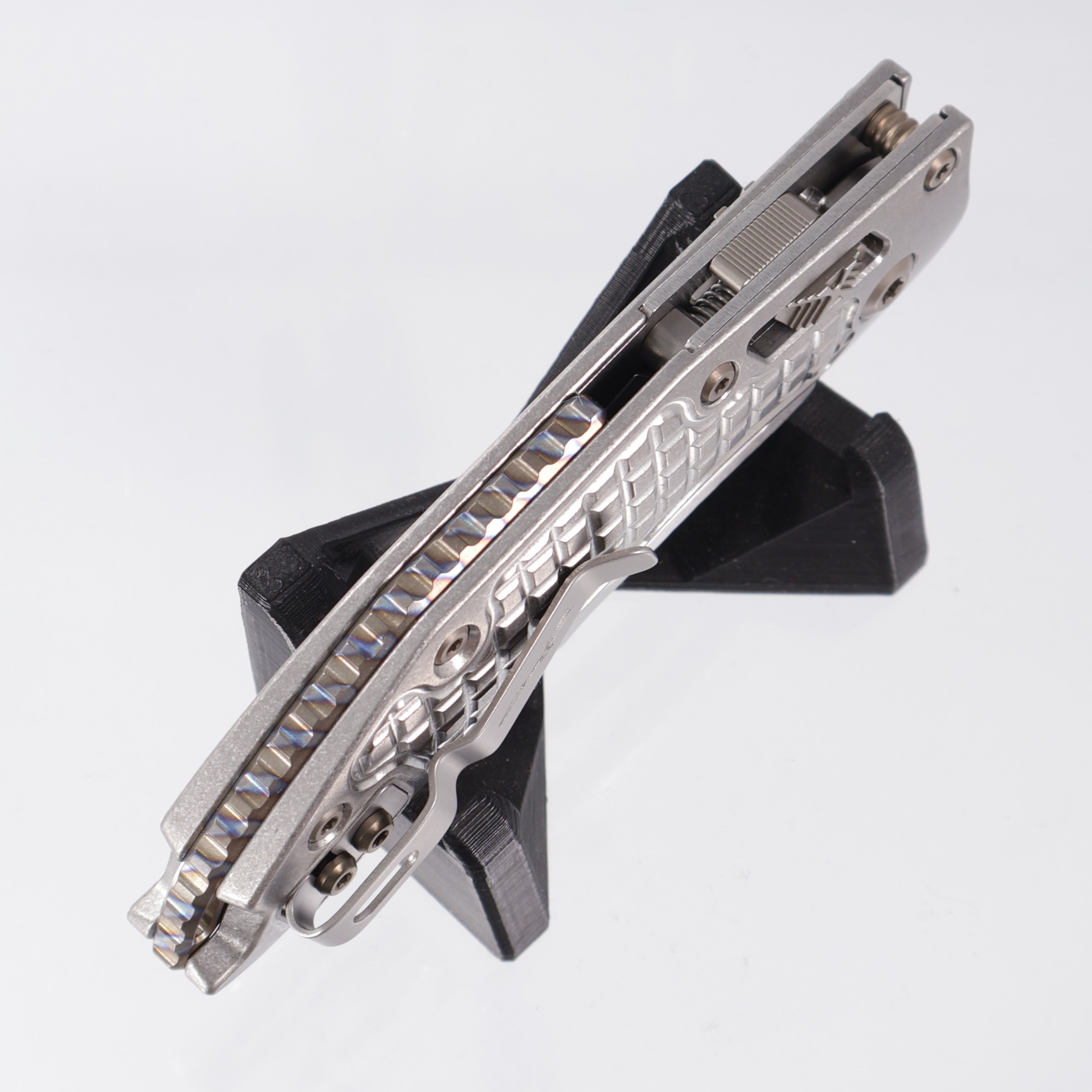 Microtech Marfione Select Stitch Ram-Lok - Stonewash Frag Pattern Titanium w/ Flamed Titanium Accent & Bronze Double Vapor Blast Stainless Hardware - Stonewash M390MK - 169RL-10FRMS4