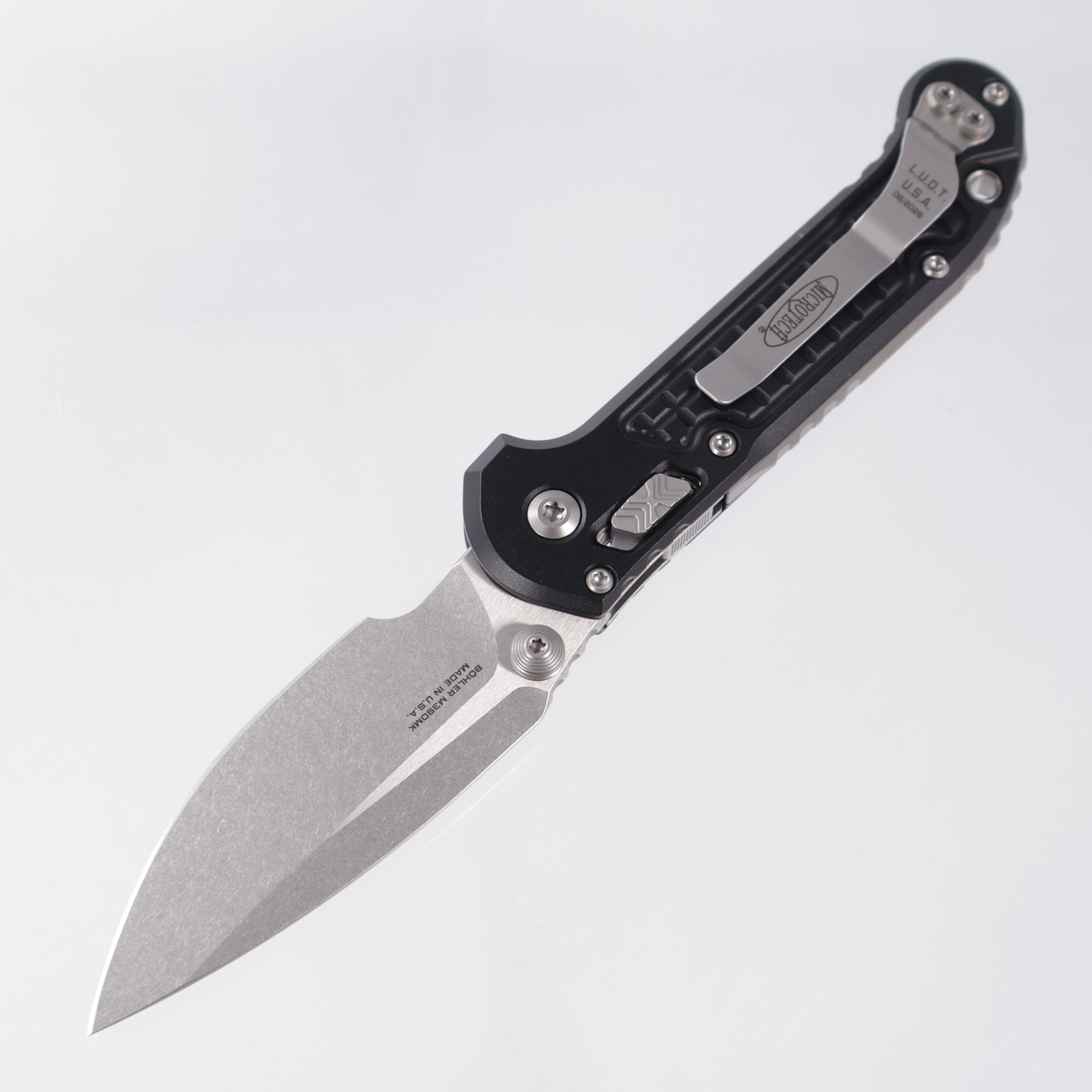 Microtech LUDT Ram-Lok Single Edge - Black Frag Aluminum - Stonewash M390MK - 1135RL-10 FR