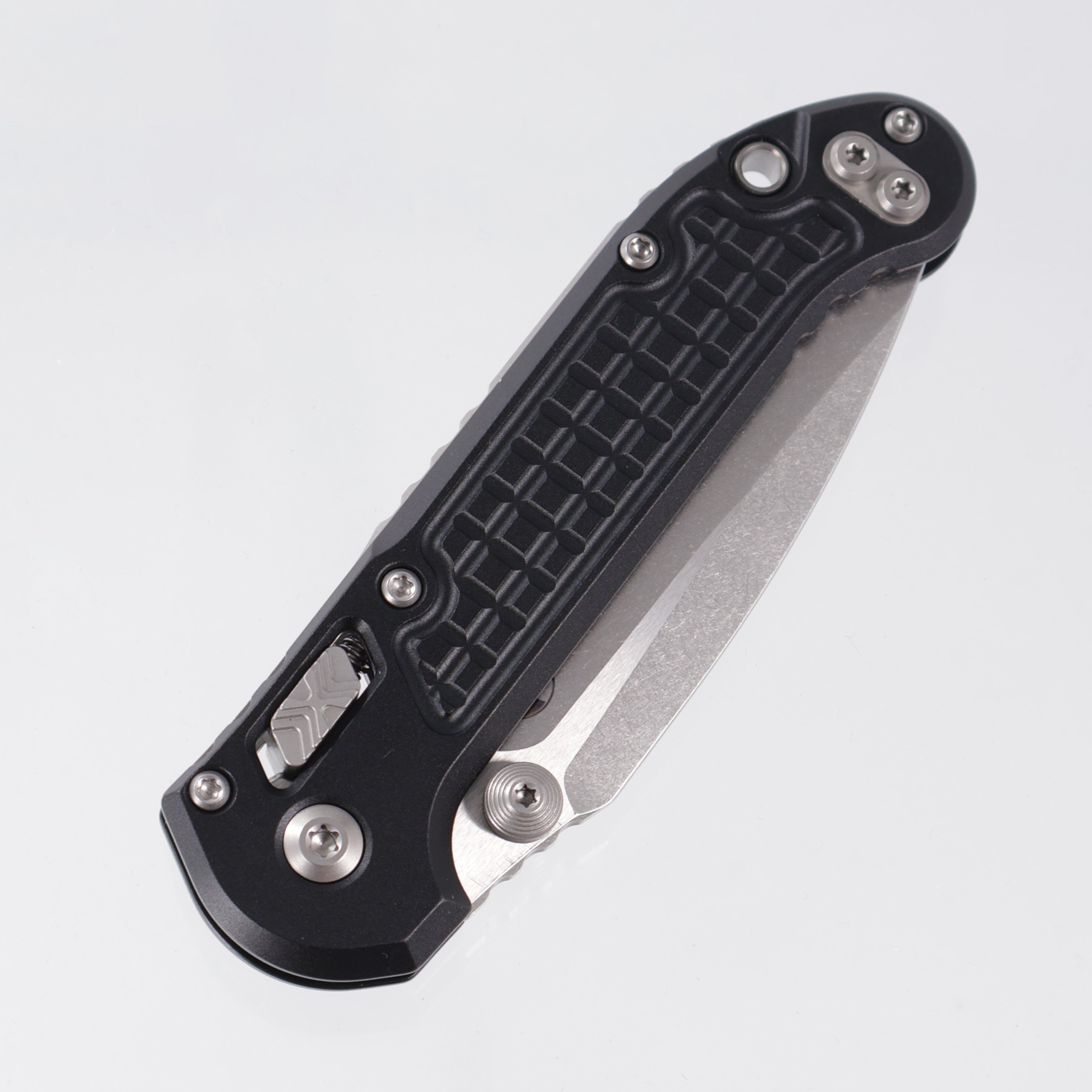 Microtech LUDT Ram-Lok Single Edge - Black Frag Aluminum - Stonewash M390MK - 1135RL-10 FR