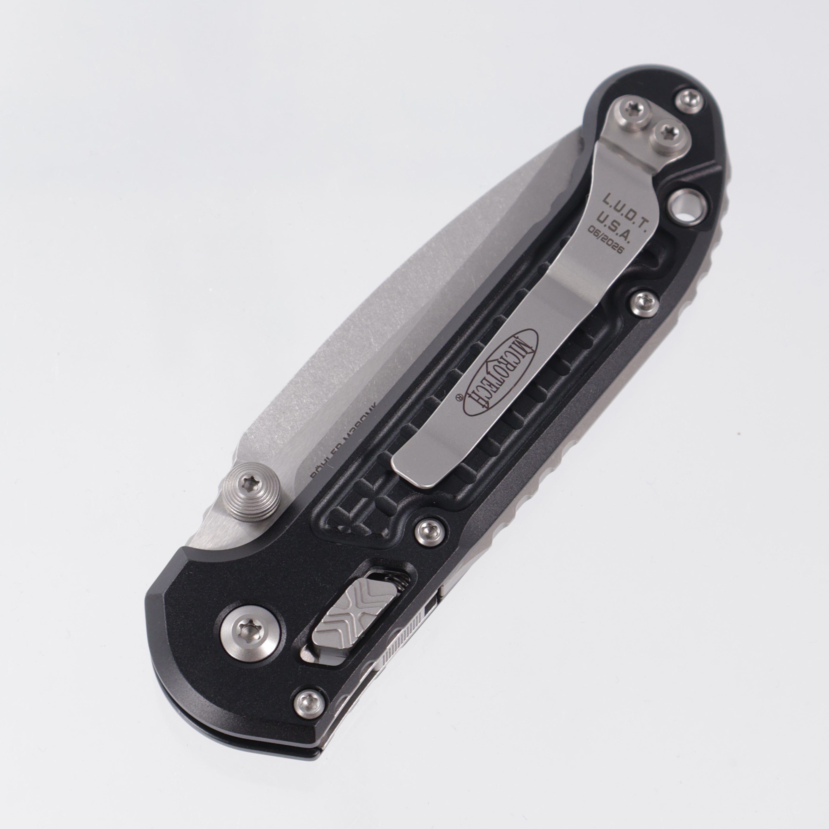 Microtech LUDT Ram-Lok Single Edge - Black Frag Aluminum - Stonewash M390MK - 1135RL-10 FR