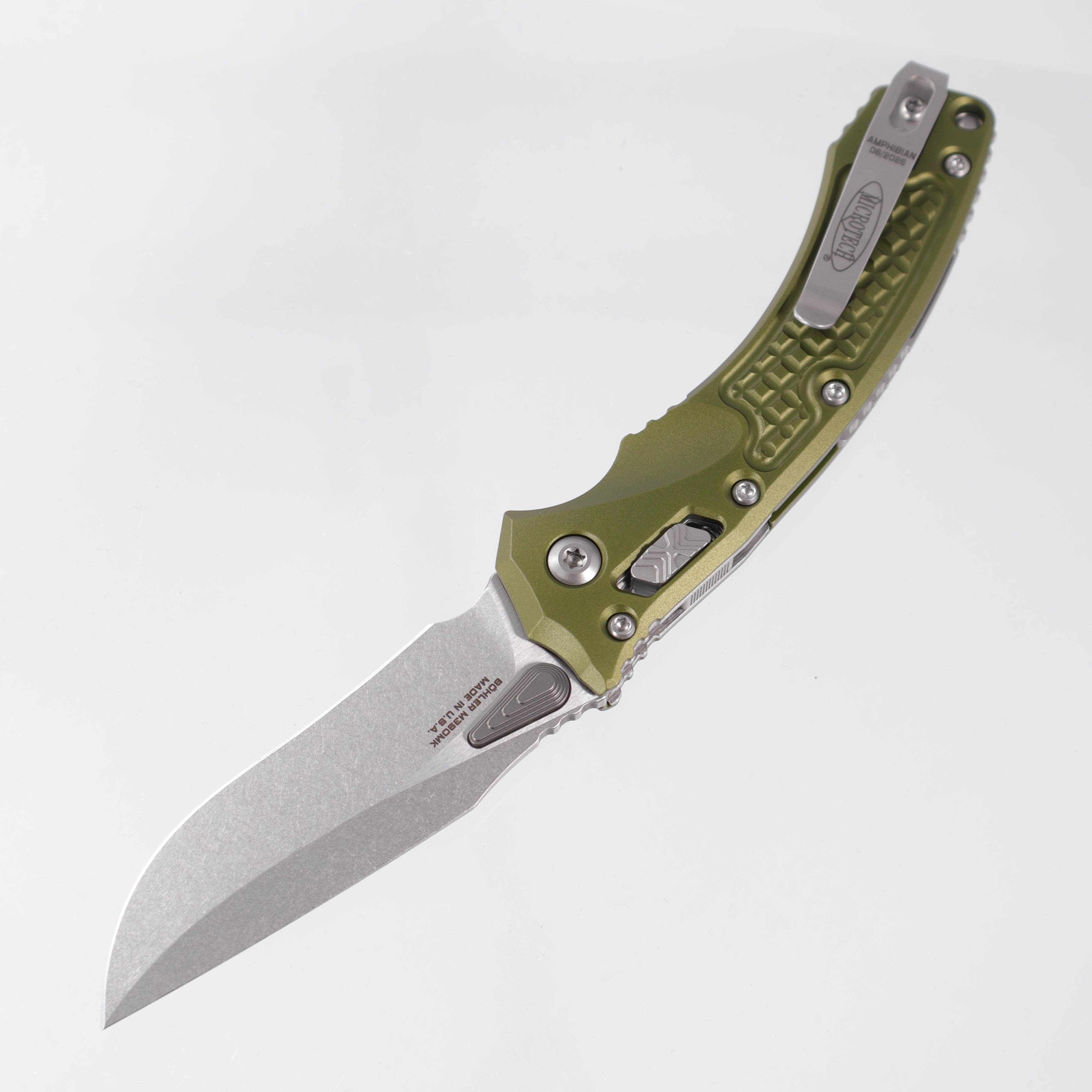 Microtech Amphibian Mini - OD Green Frag Aluminum - Stonewash M390MK - 137MRL-10 FROD