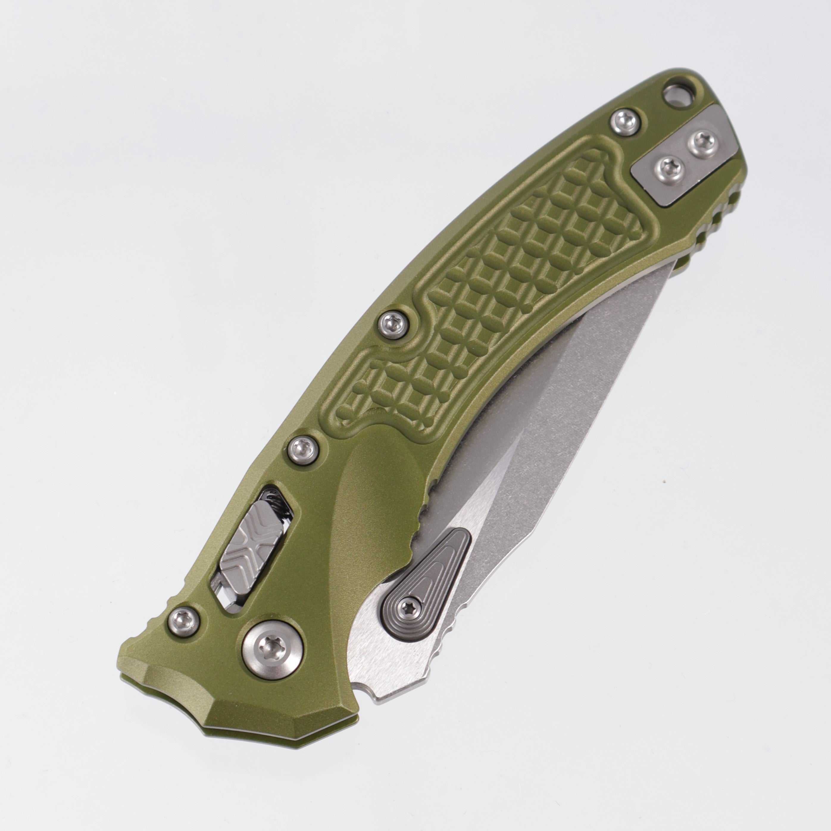 Microtech Amphibian Mini - OD Green Frag Aluminum - Stonewash M390MK - 137MRL-10 FROD