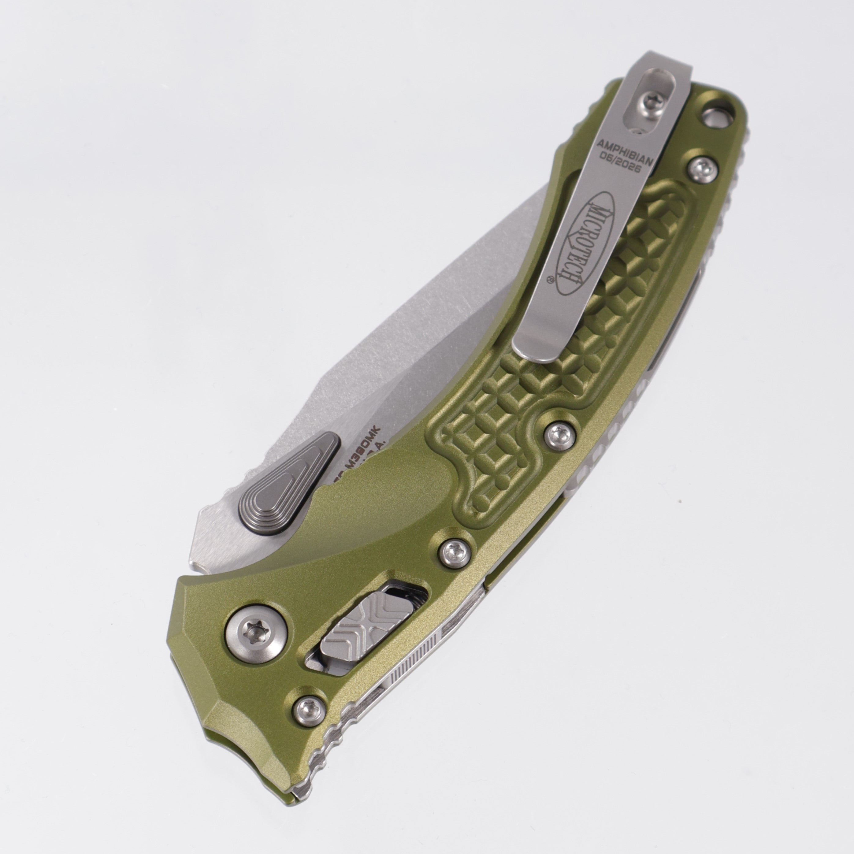 Microtech Amphibian Mini - OD Green Frag Aluminum - Stonewash M390MK - 137MRL-10 FROD