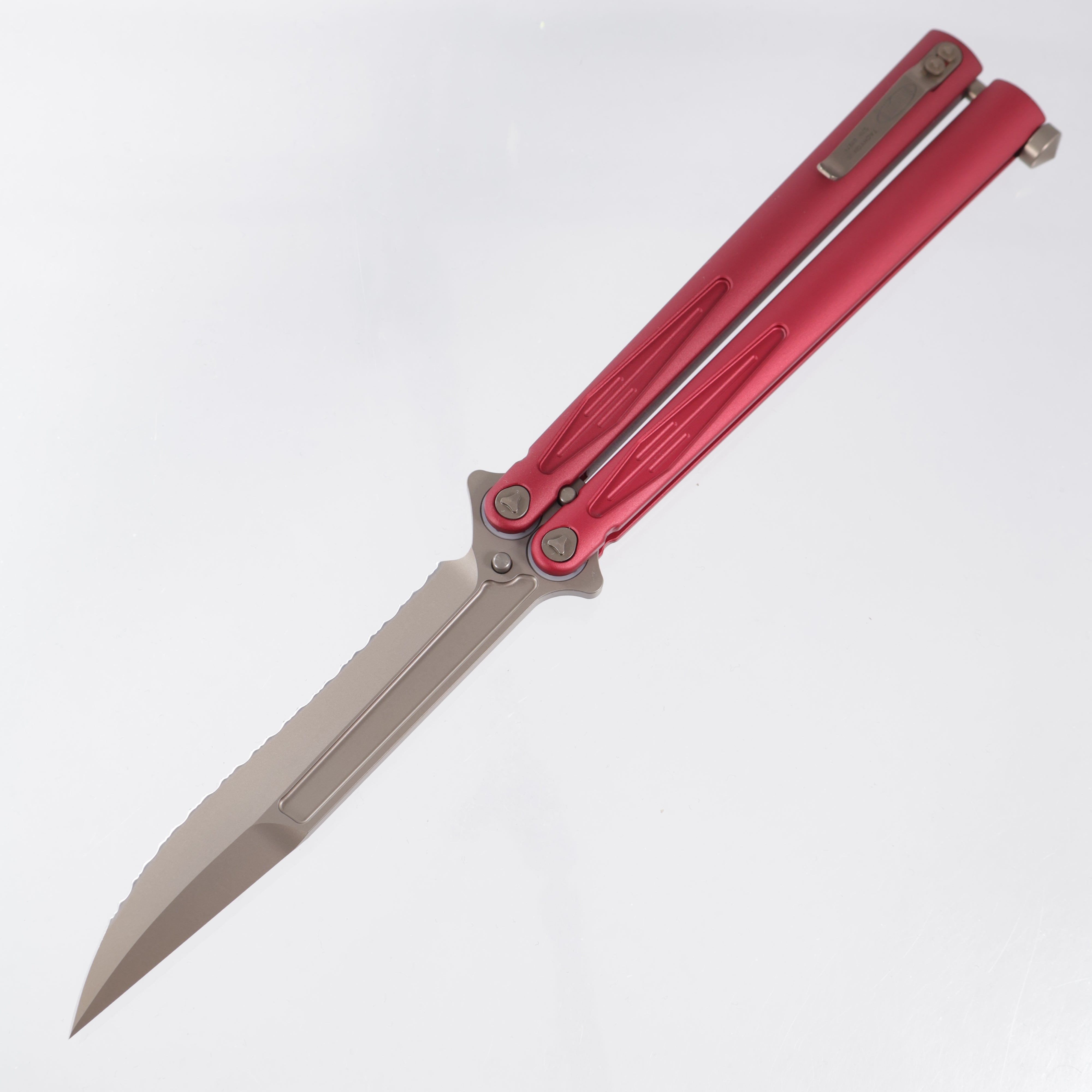 Microtech Tachyon III - Red Aluminum w/ Bronze Hardware - Bronze Full Serrate Elmax - 173-15 RD *NEW OLD STOCK*