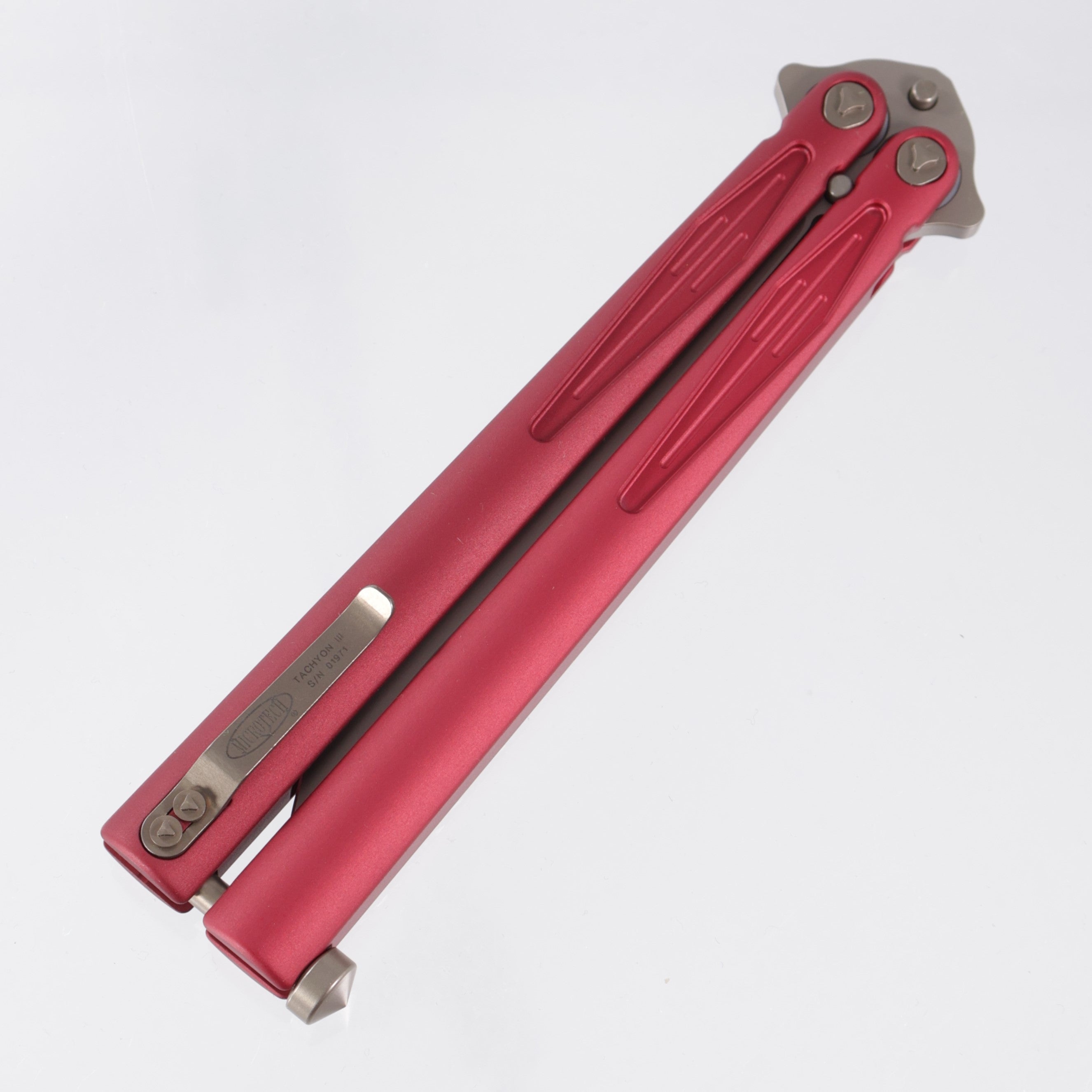 Microtech Tachyon III - Red Aluminum w/ Bronze Hardware - Bronze Full Serrate Elmax - 173-15 RD *NEW OLD STOCK*