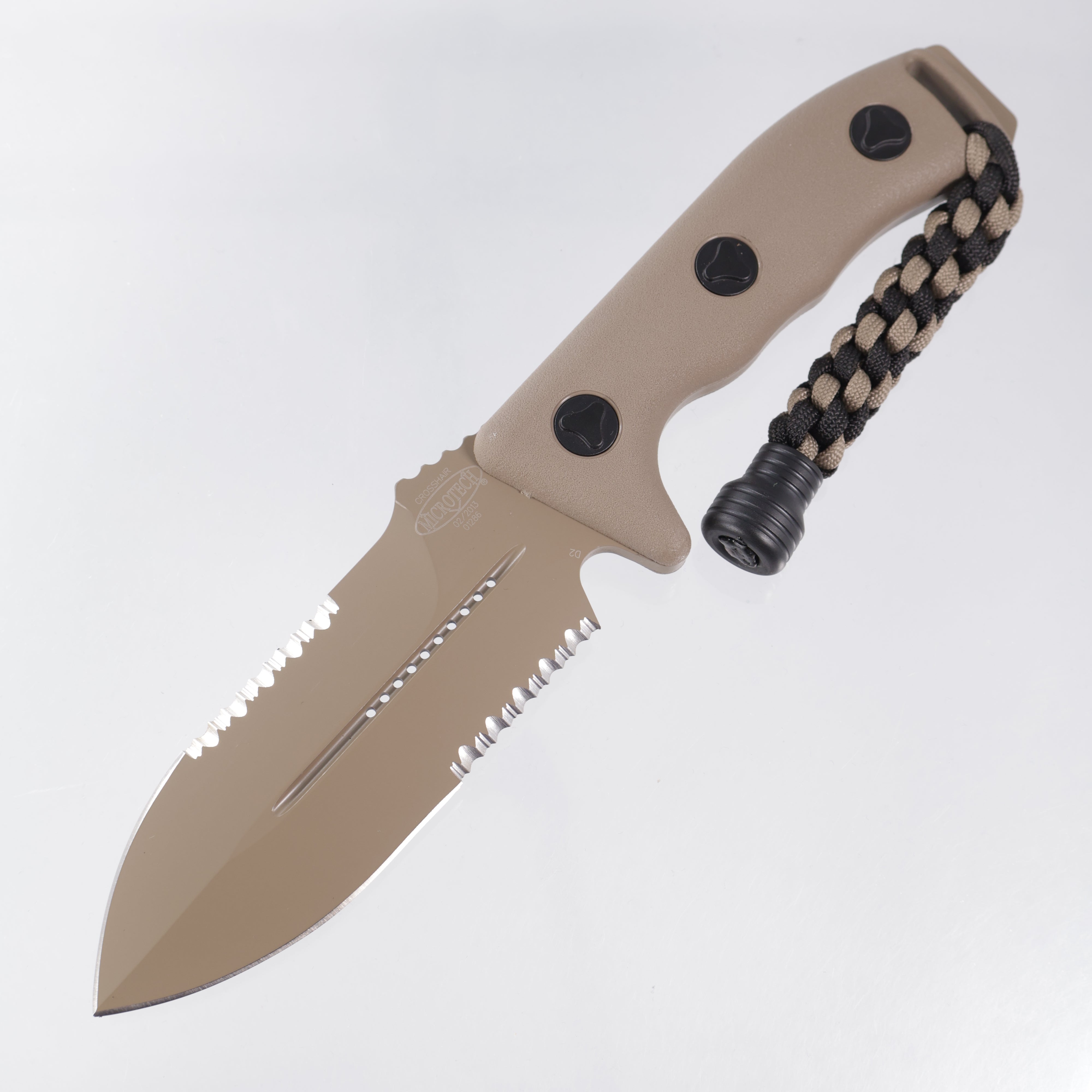 Microtech Crosshair - Tan Polymer - Tan Cerakote Full Serrate D2 - 101-2TA *PRE-OWNED*