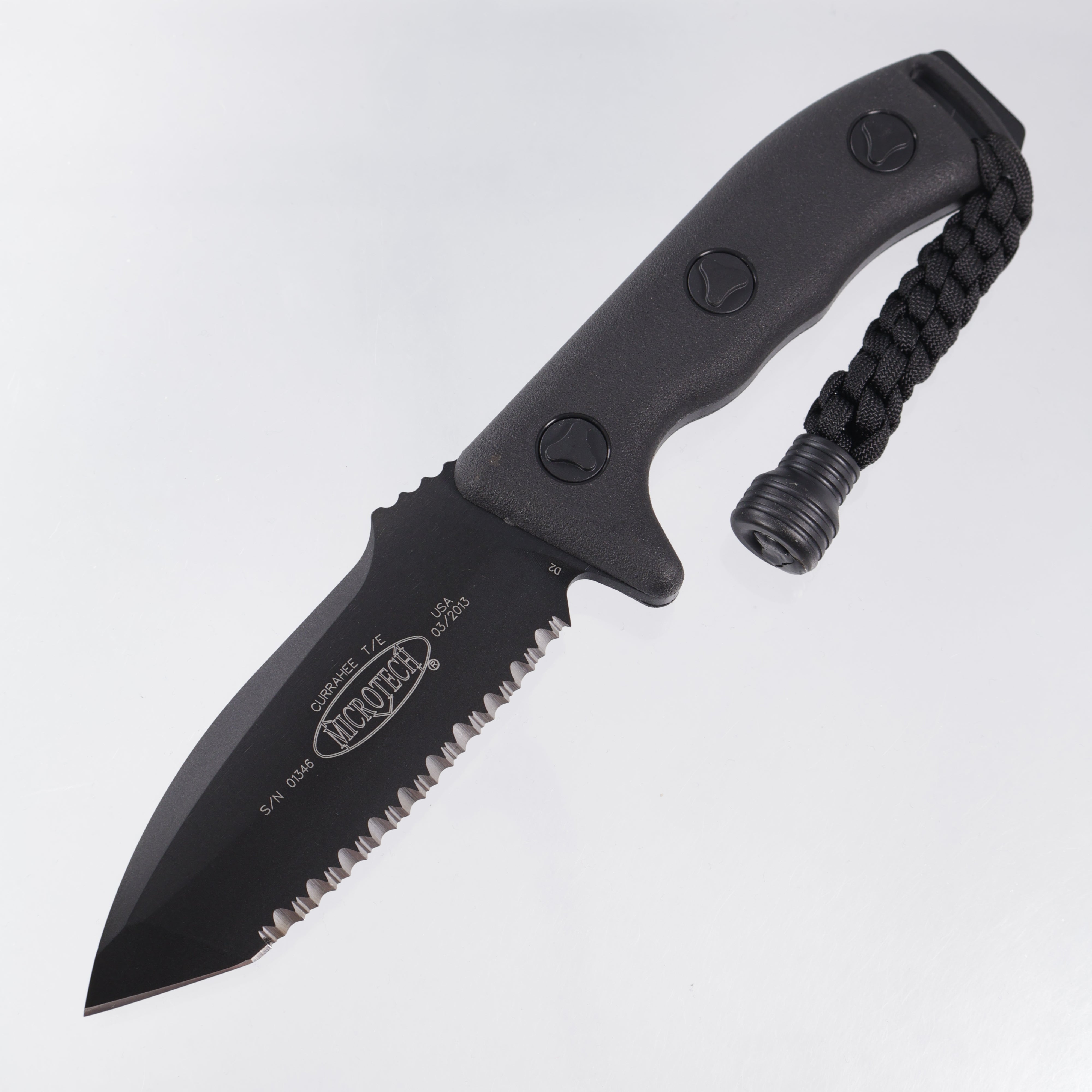 Microtech Currahee Tanto - Black Polymer - Black Cerakote Full Serrate D2 - 103-3BL *PRE-OWNED*