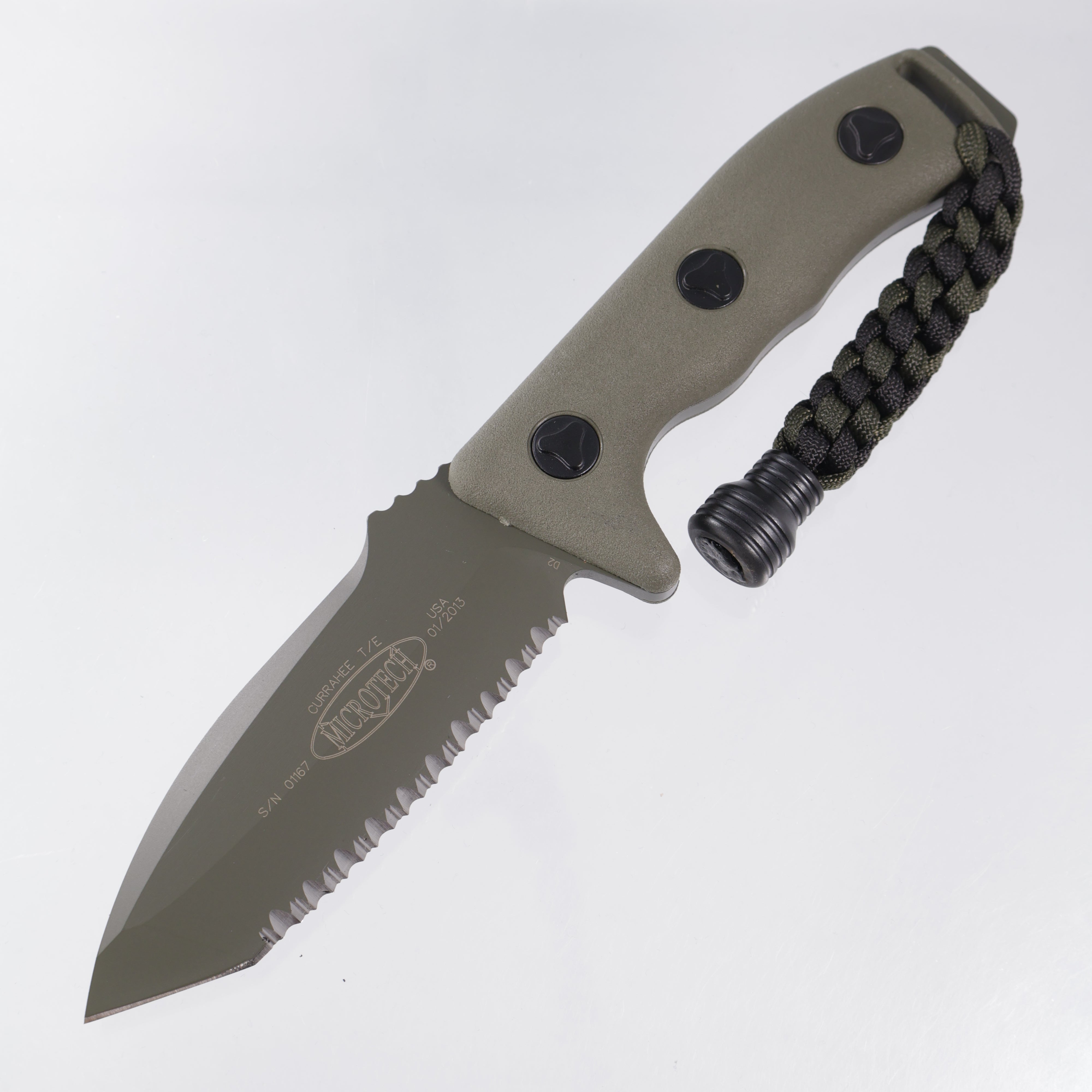 Microtech Currahee Tanto - OD Green Polymer - OD Green Cerakote Full Serrate D2 - 103-3GR *PRE-OWNED*