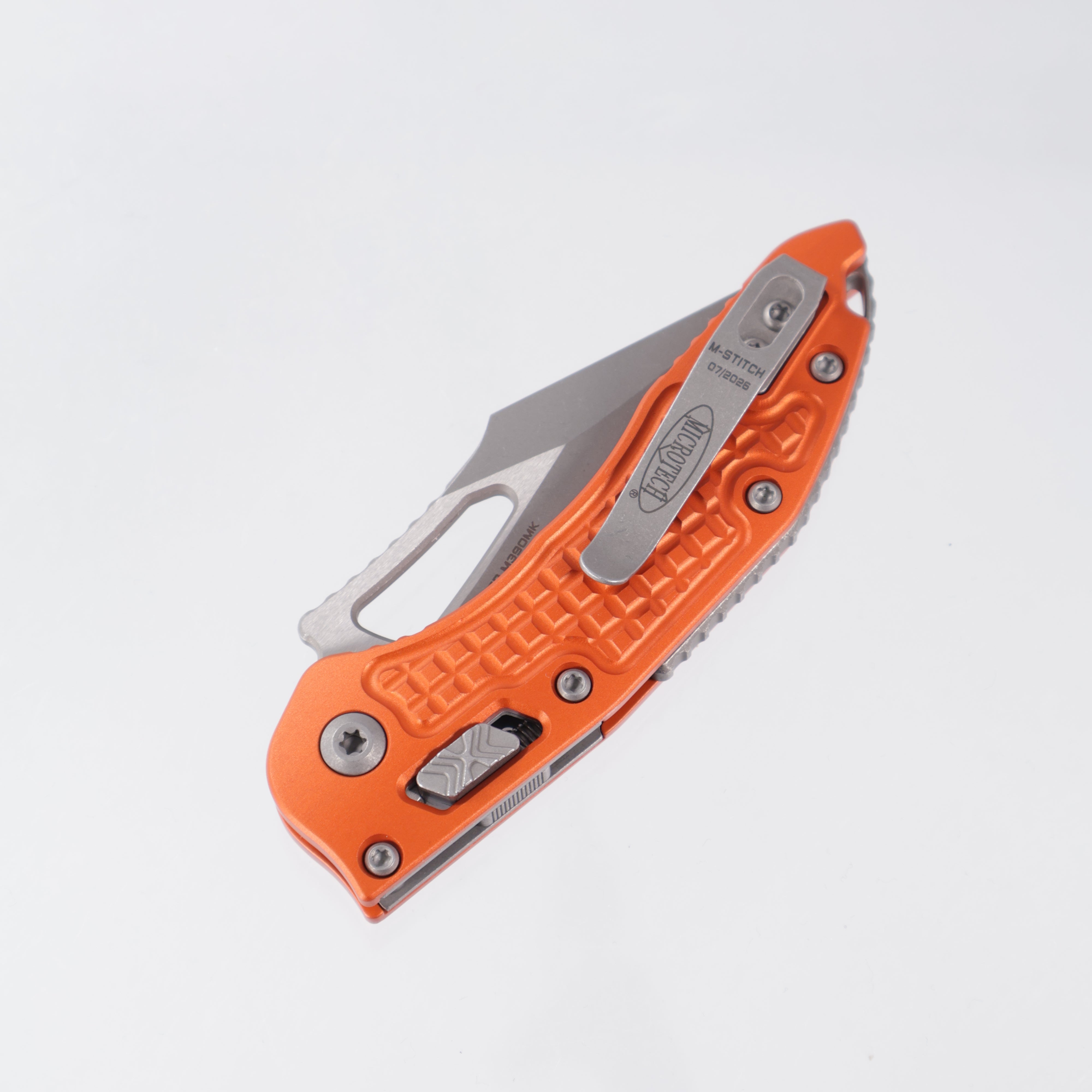 Microtech M-Stitch Ram-Lok - Orange Frag Aluminum - Apocalyptic M390MK - 169MRL-10 APFROR MStitch