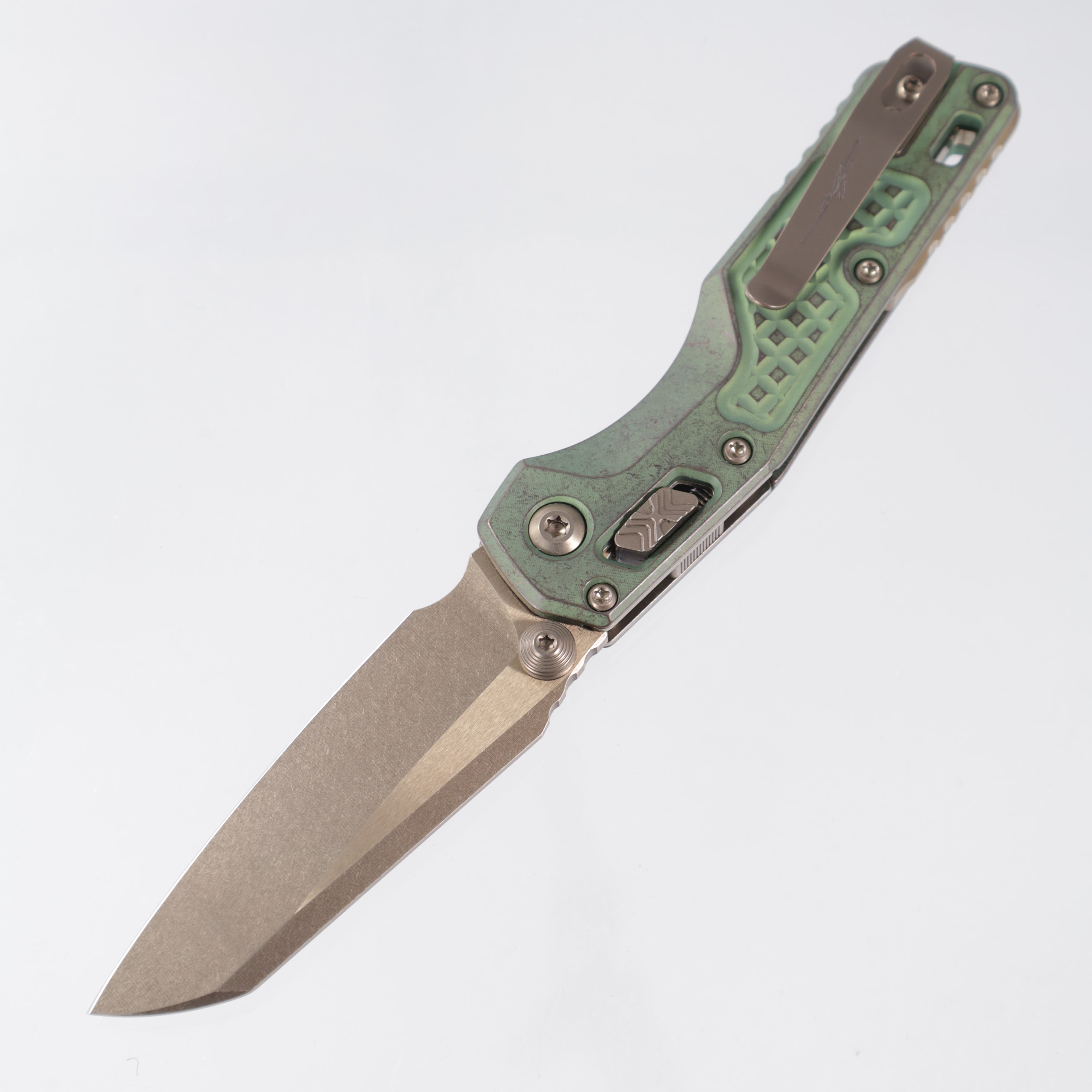 Microtech Marfione Select MSI Mini - Antique Green Frag Titanium w/ Bronze Hardware - Bronze Stonewash M390MK - 210M-13FRMS2