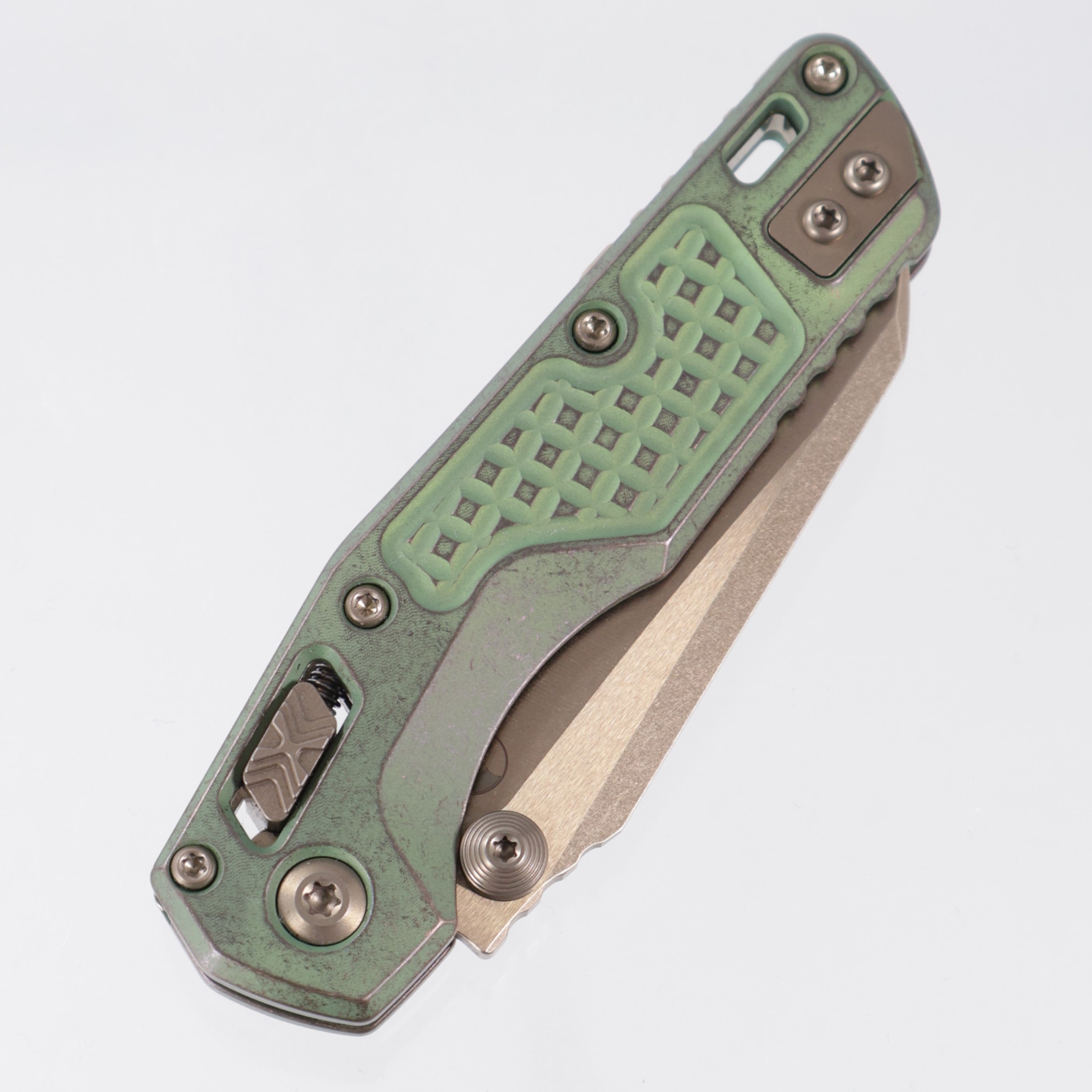 Microtech Marfione Select MSI Mini - Antique Green Frag Titanium w/ Bronze Hardware - Bronze Stonewash M390MK - 210M-13FRMS2
