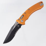 Microtech Amphibian - Orange Tangerine Fluted Aluminum - 2-Tone Black Partial Serrate M390MK - 137RL-2 FLOT