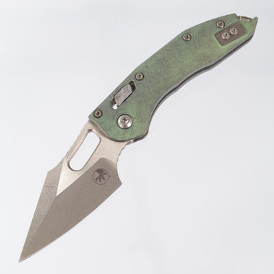 Microtech Marfione Select Stitch Ram-Lok - Antique Green Smooth Titanium w/ Bronze Hardware - Bronze Stonewash M390MK - 169RL-13MS1