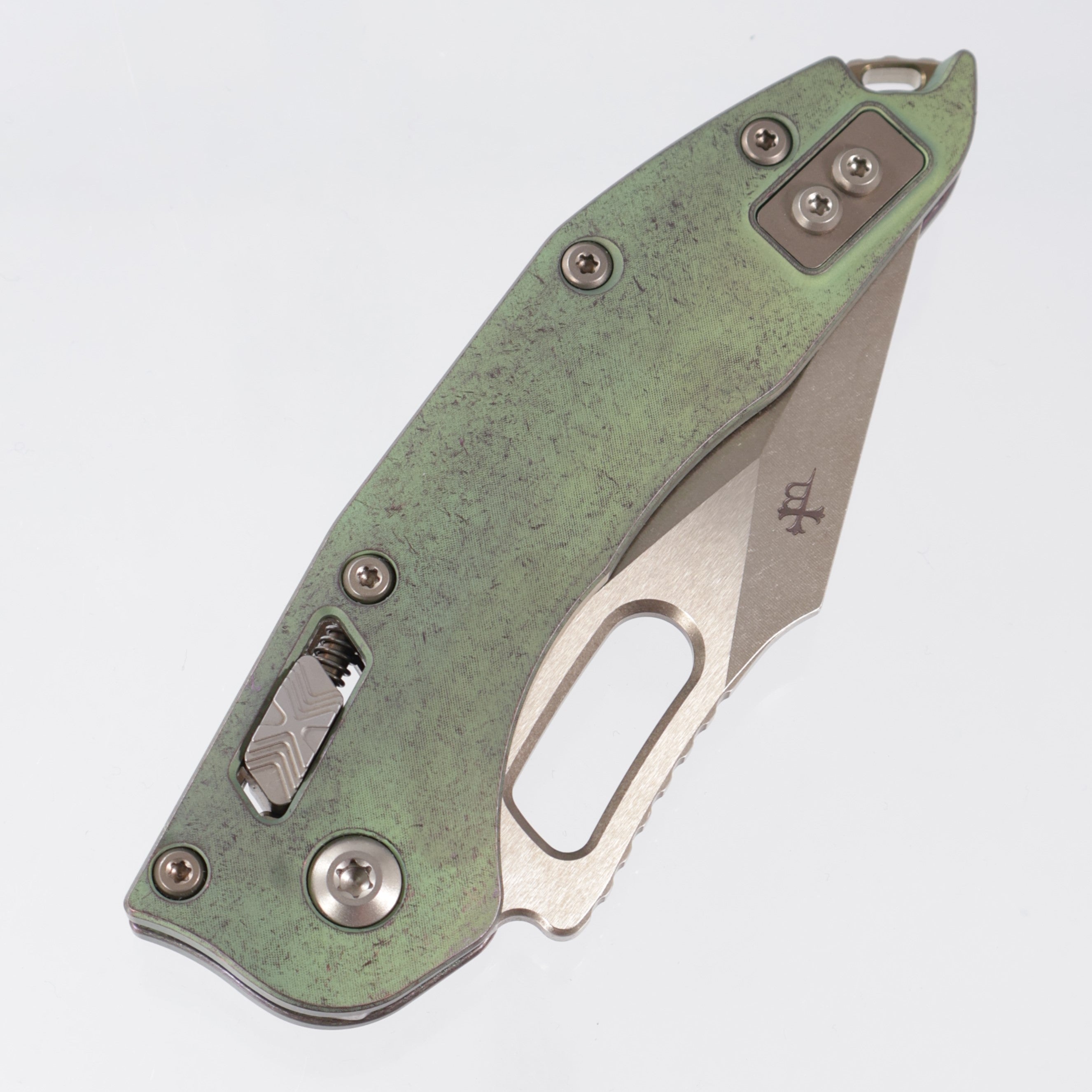 Microtech Marfione Select Stitch Ram-Lok - Antique Green Smooth Titanium w/ Bronze Hardware - Bronze Stonewash M390MK - 169RL-13MS1