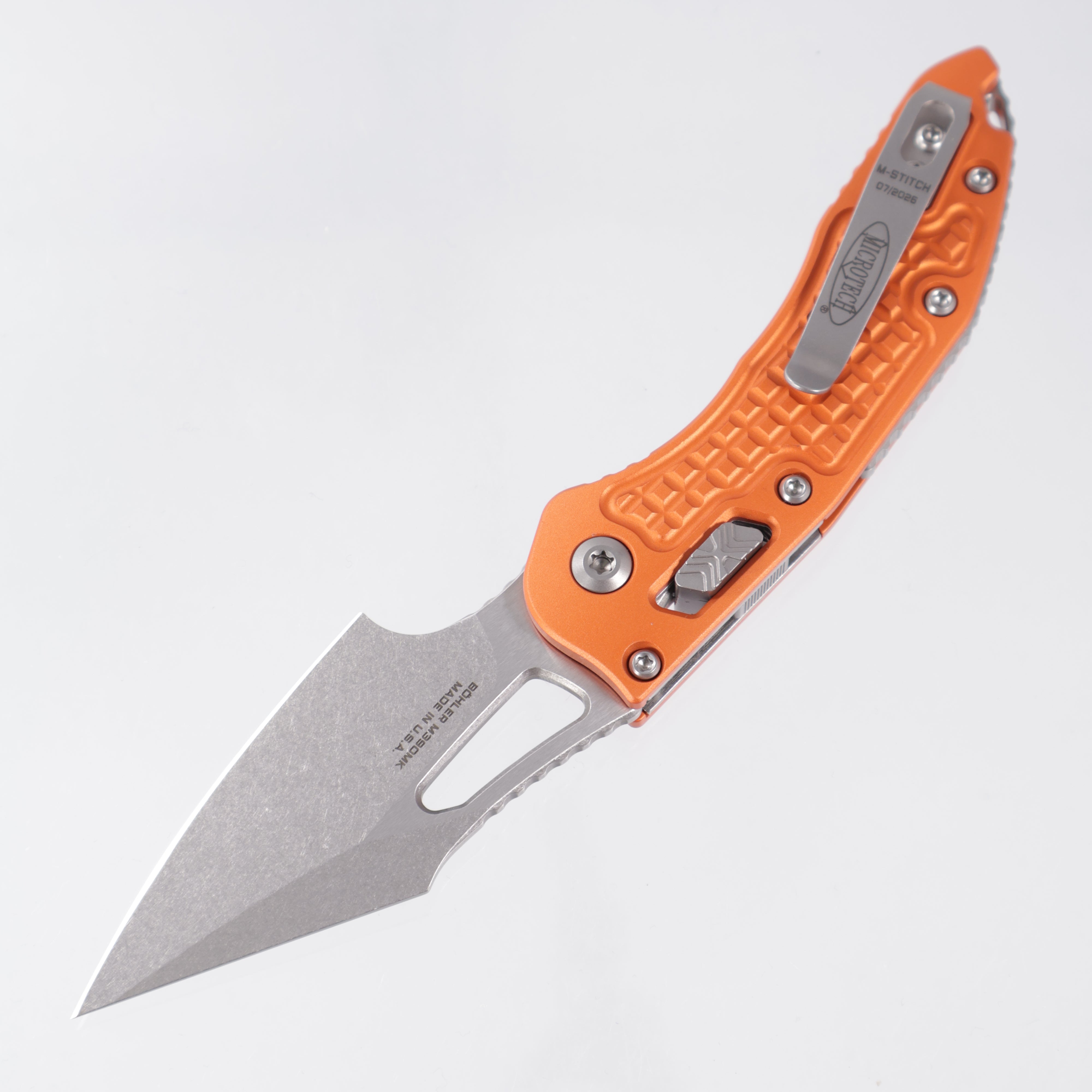 Microtech Stitch Mini Ram-Lok - Orange Frag Aluminum - Stonewash M390MK - 169MRL-10 FROR