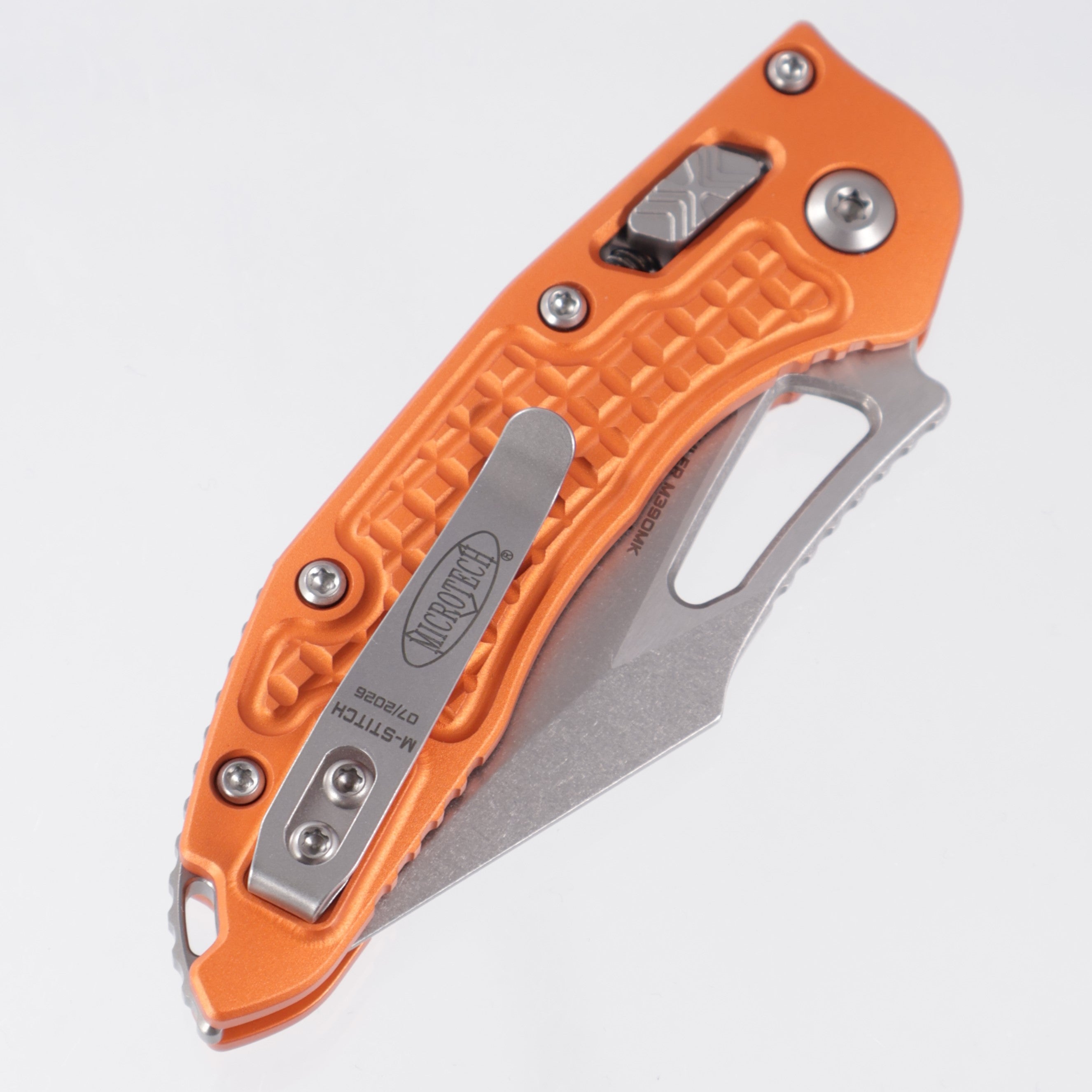 Microtech Stitch Mini Ram-Lok - Orange Frag Aluminum - Stonewash M390MK - 169MRL-10 FROR