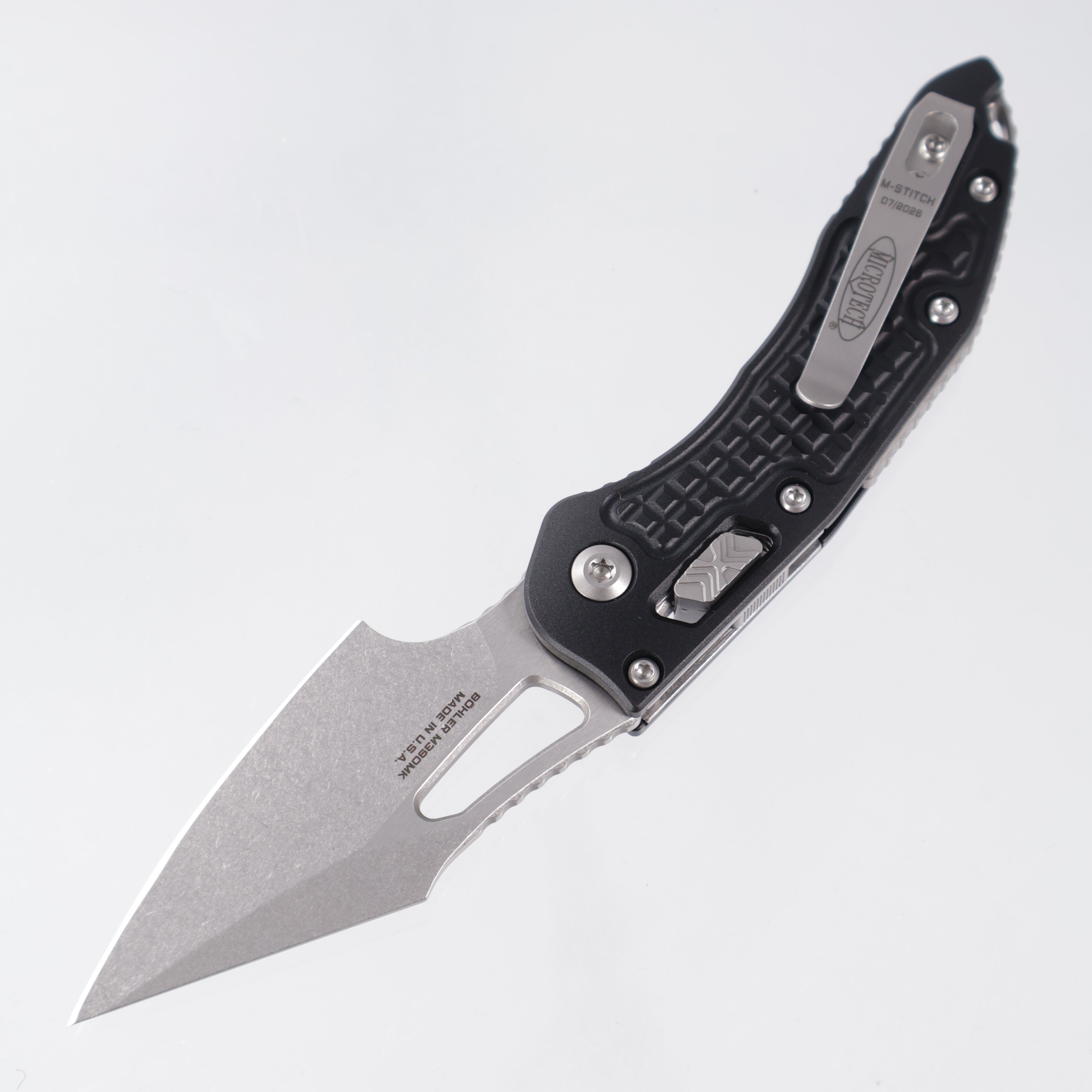 Microtech Stitch Mini Ram-Lok - Black Frag Aluminum - Stonewash M390MK - 169MRL-10 FR