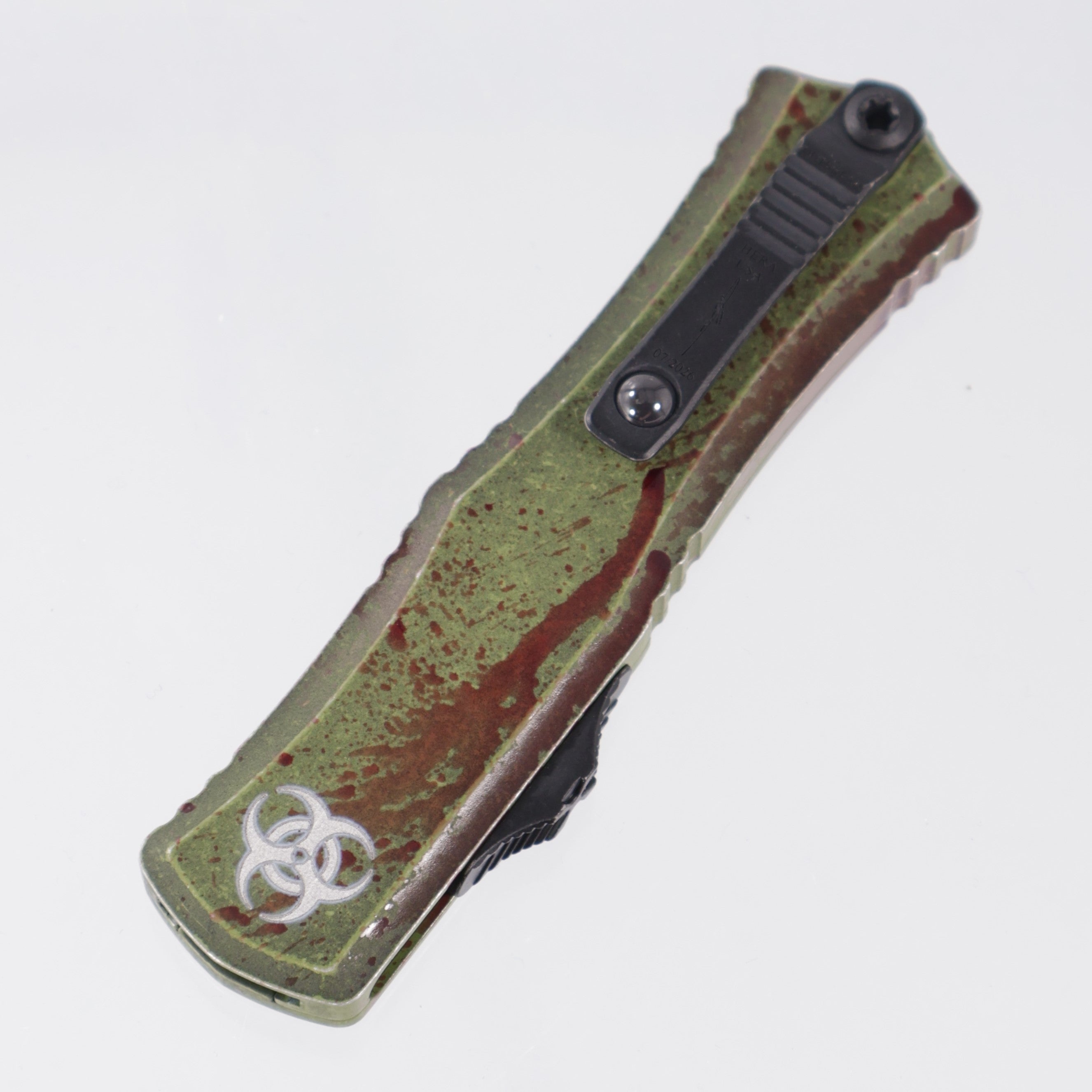 Microtech Mini Hera II Bayonet Signature Series - Outbreak Deep Engraved Aluminum - Outbreak M390MK - 1701M-1 OBDS