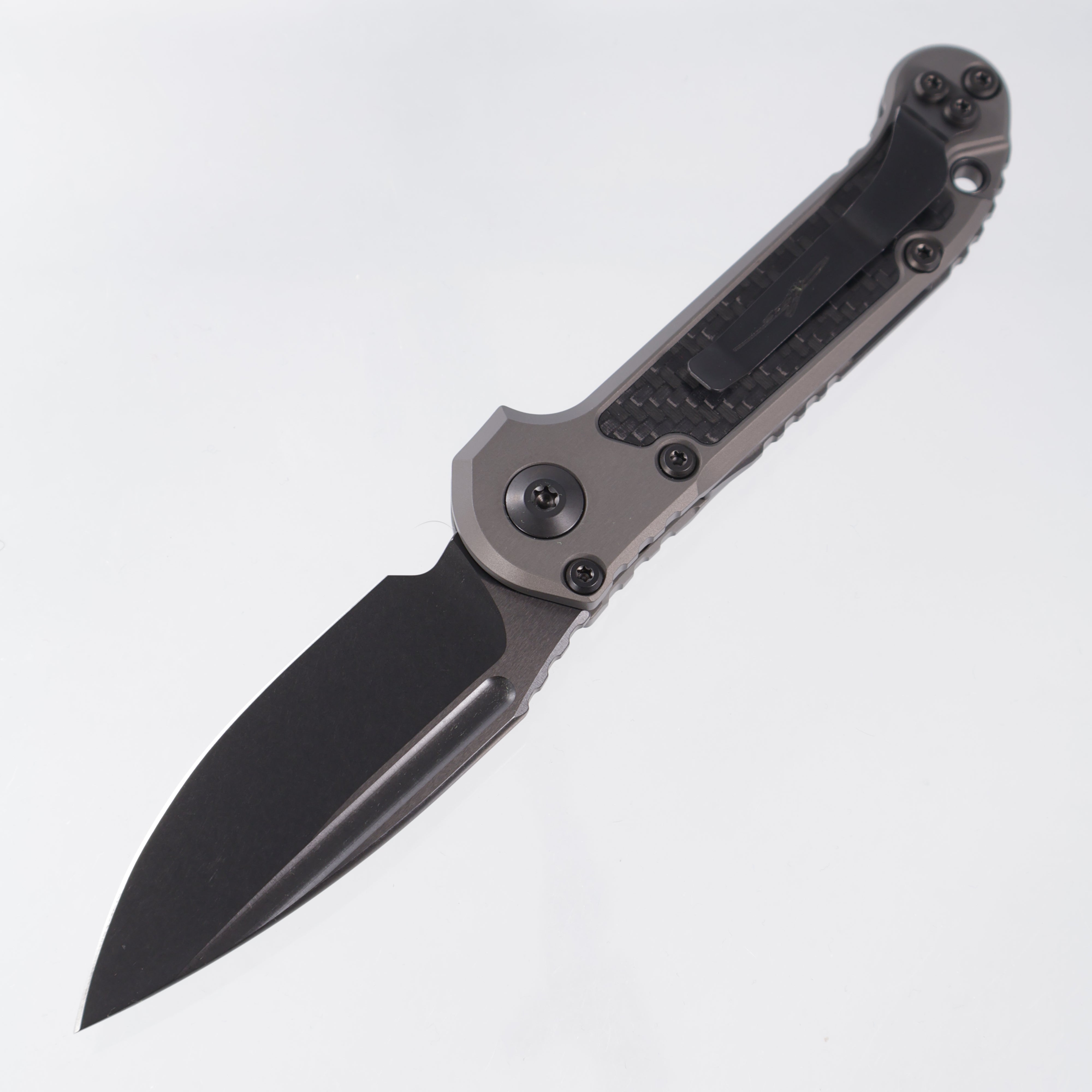 Microtech LUDT Gen III Single Edge Signature Series - Natural Clear Aluminum w/ Carbon Fiber Inlays - DLC M390MK - 1135-1 DLCTNCCFIS
