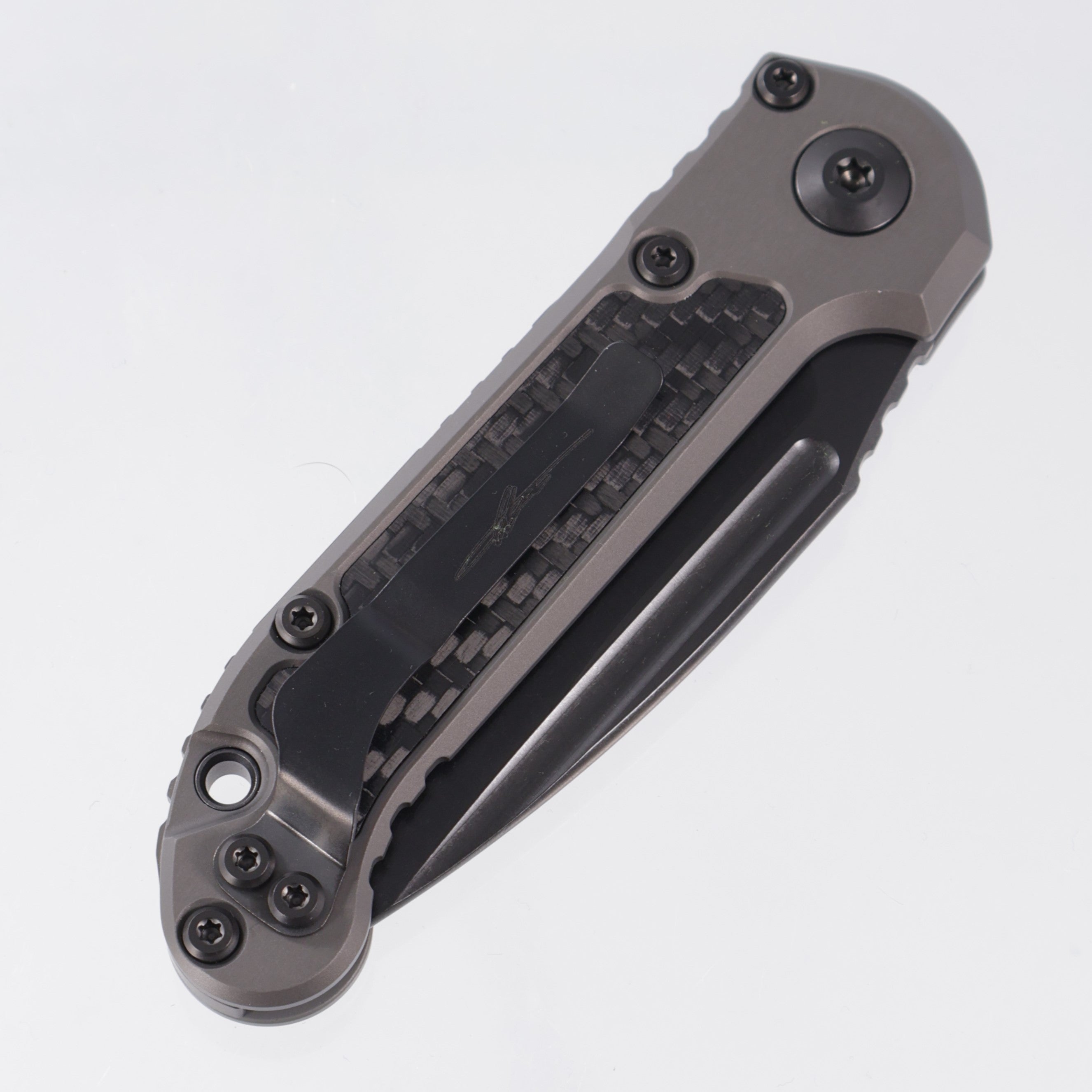 Microtech LUDT Gen III Single Edge Signature Series - Natural Clear Aluminum w/ Carbon Fiber Inlays - DLC M390MK - 1135-1 DLCTNCCFIS
