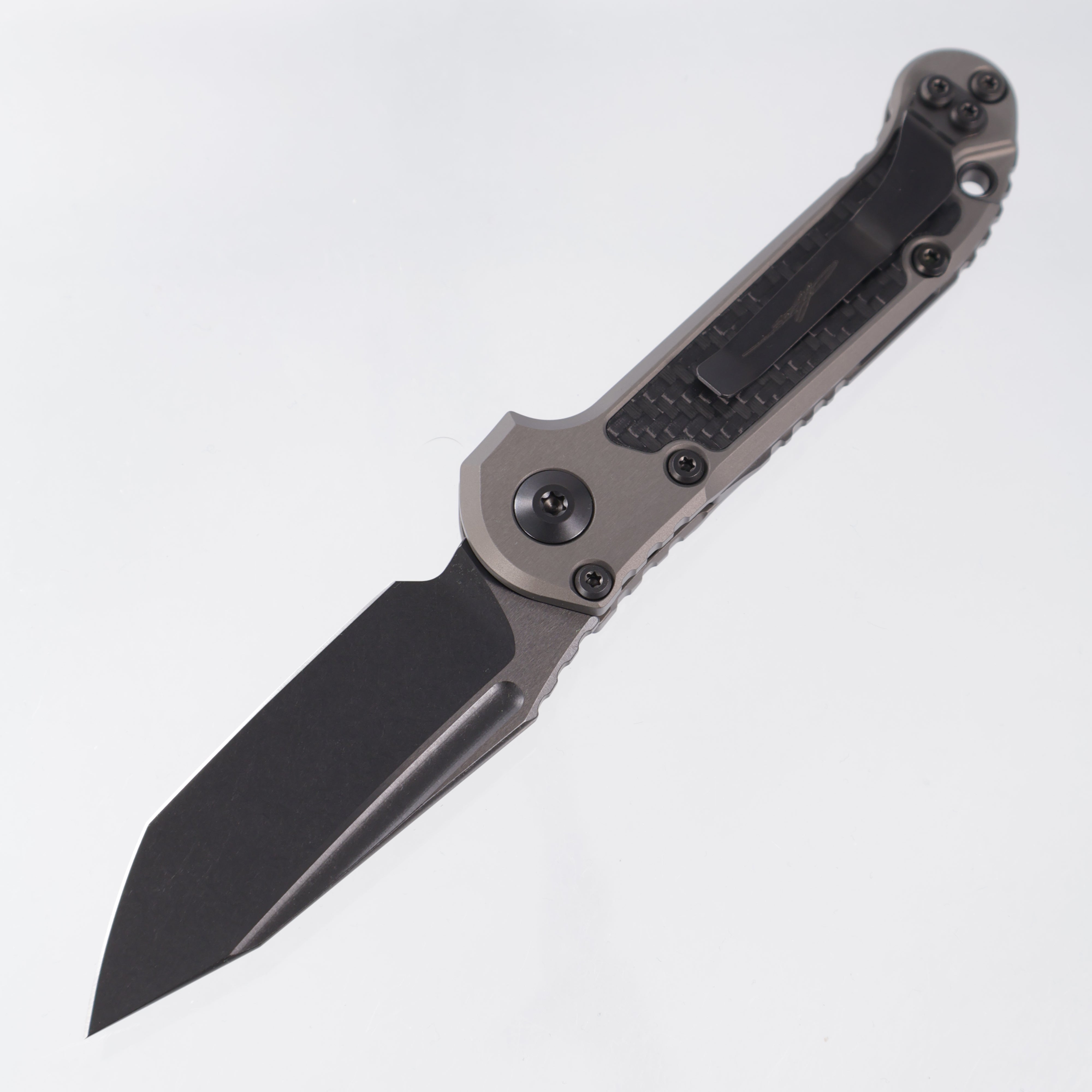 Microtech LUDT Gen III Tanto Signature Series - Natural Clear Aluminum w/ Carbon Fiber Inlays - DLC M390MK - 1136-1 DLCTNCCFIS